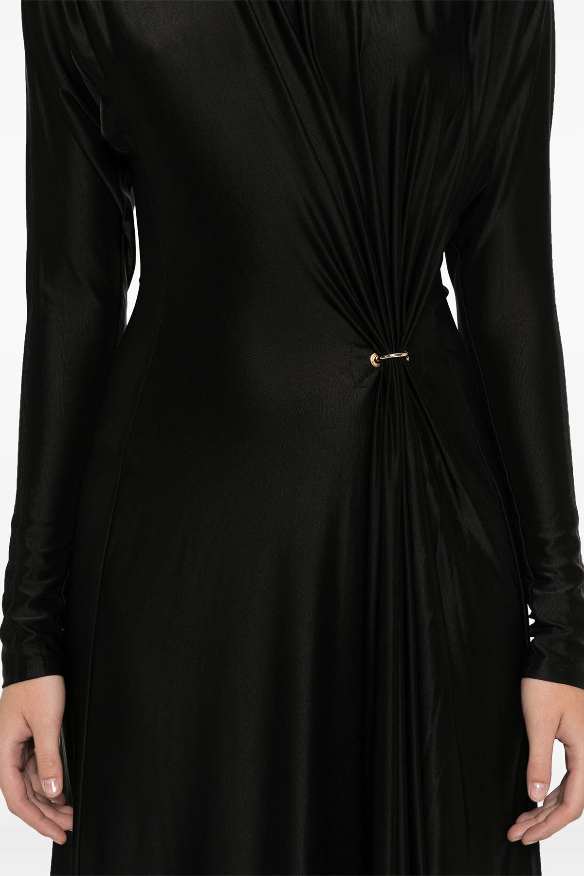 Long - Sleeve Gathered Midi Dress in Black - shop - olivia.com