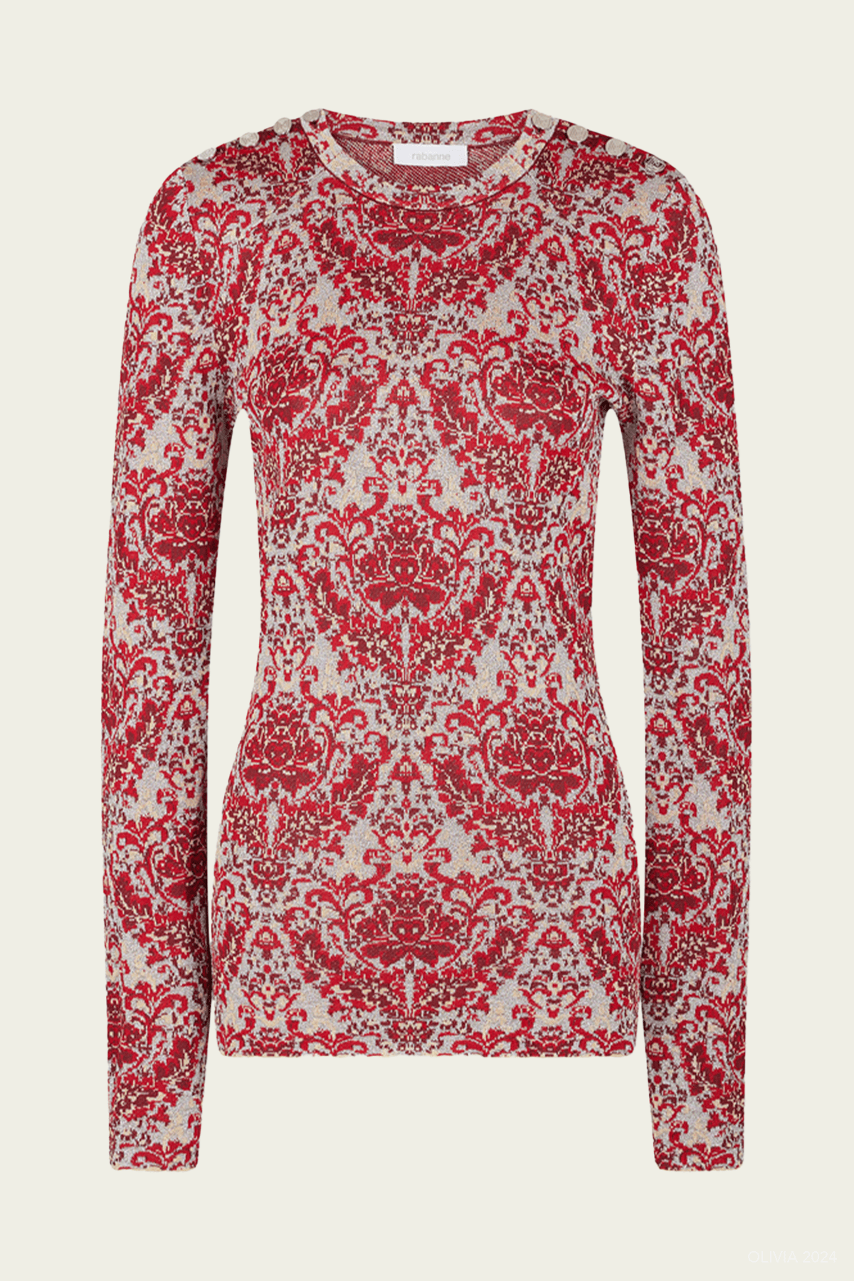 Long - Sleeve Metallic Top in Silver Paisley - shop - olivia.com