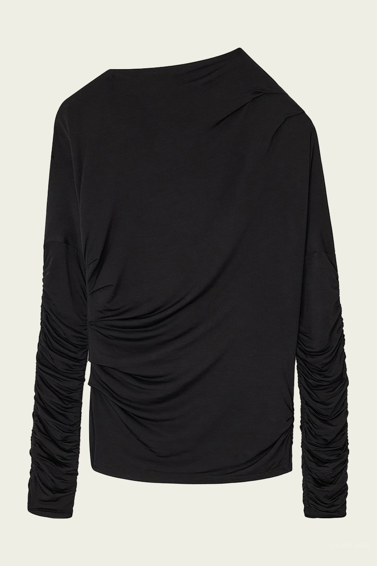 Long - Sleeve Ruched Top in Black - shop - olivia.com
