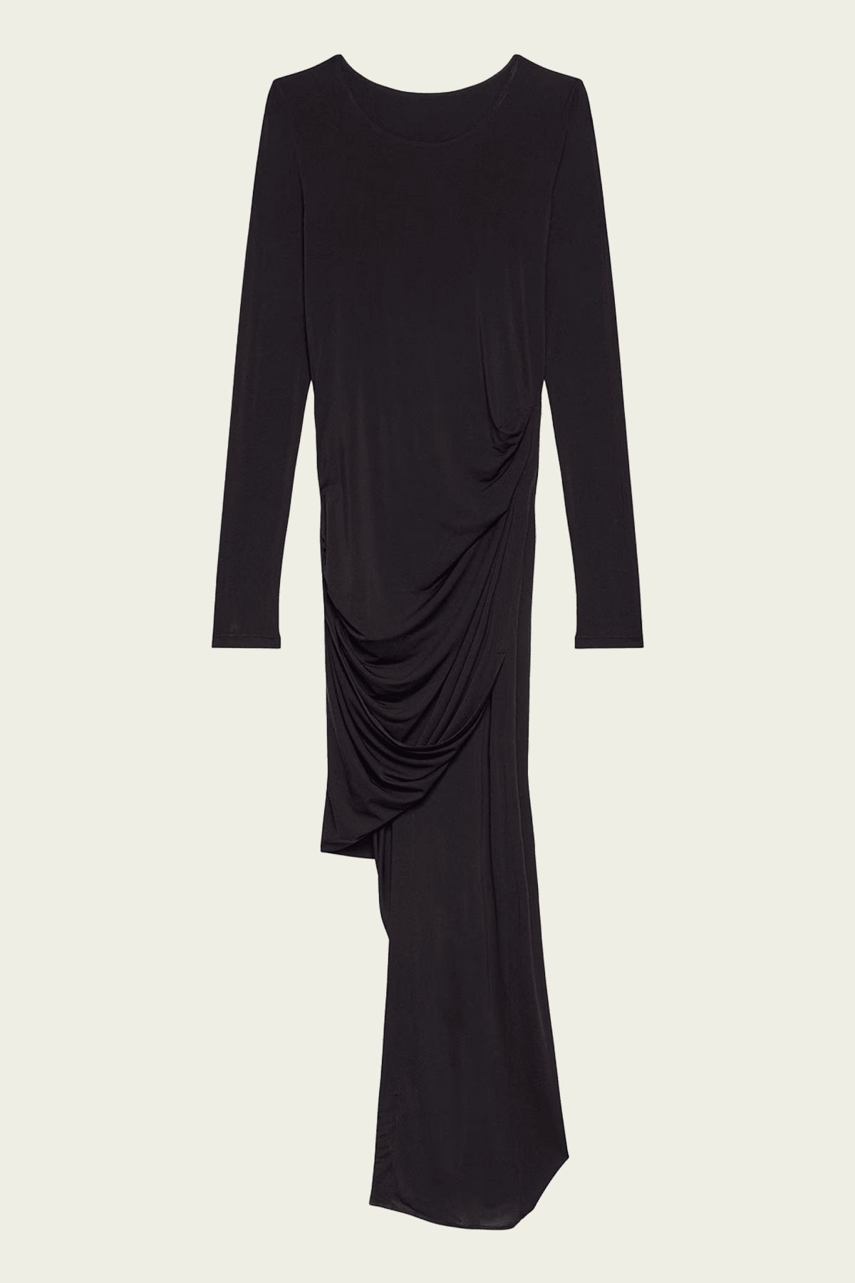 Long-Sleeve Twisted Drape Dress in Black - shop-olivia.com