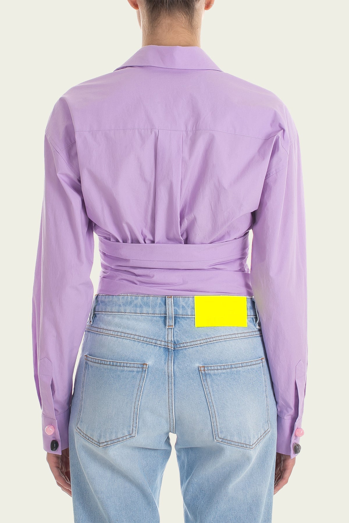 Long-Sleeve Wrap Shirt in Lilac - shop-olivia.com