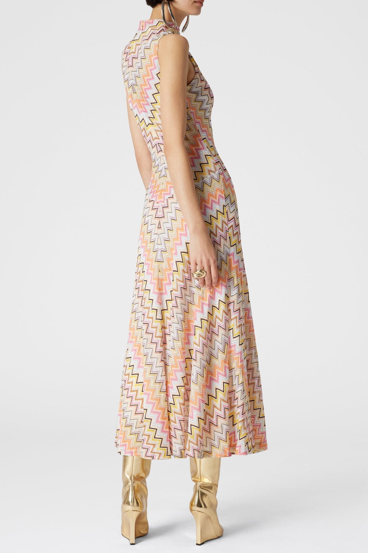 Long Sleeveless Dress with Gathered Neckline in Multi - shop - olivia.com