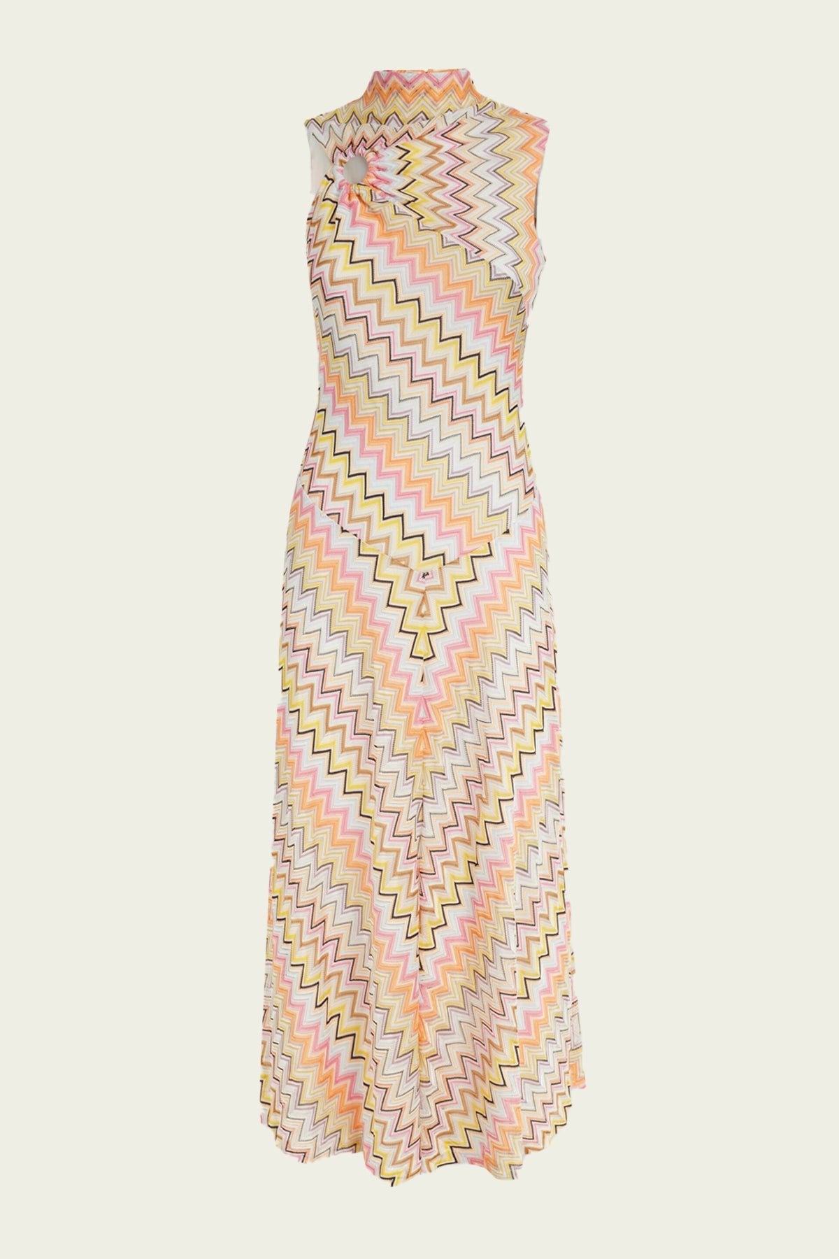 Long Sleeveless Dress with Gathered Neckline in Multi - shop - olivia.com