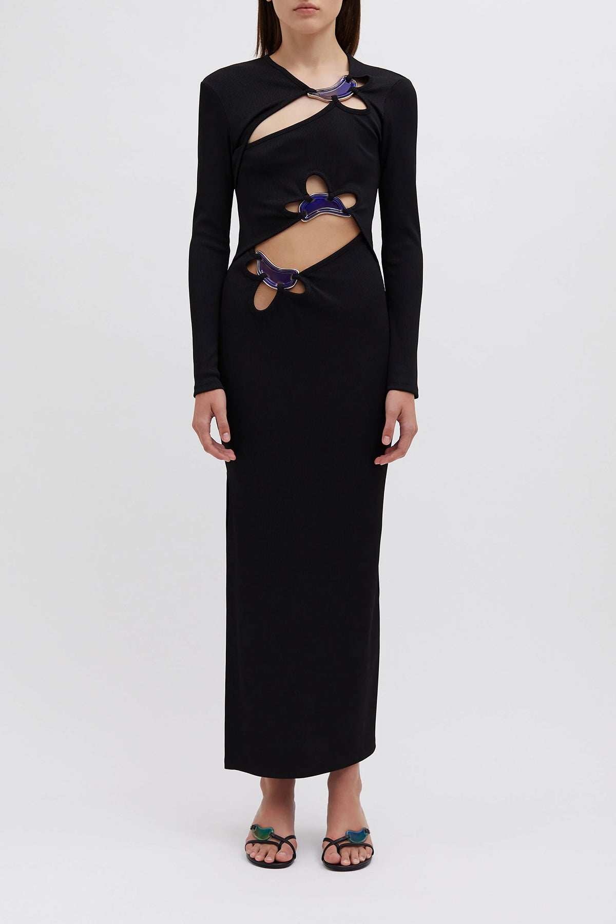 Looped Moodstone Long - Sleeve Dress in Black - shop - olivia.com