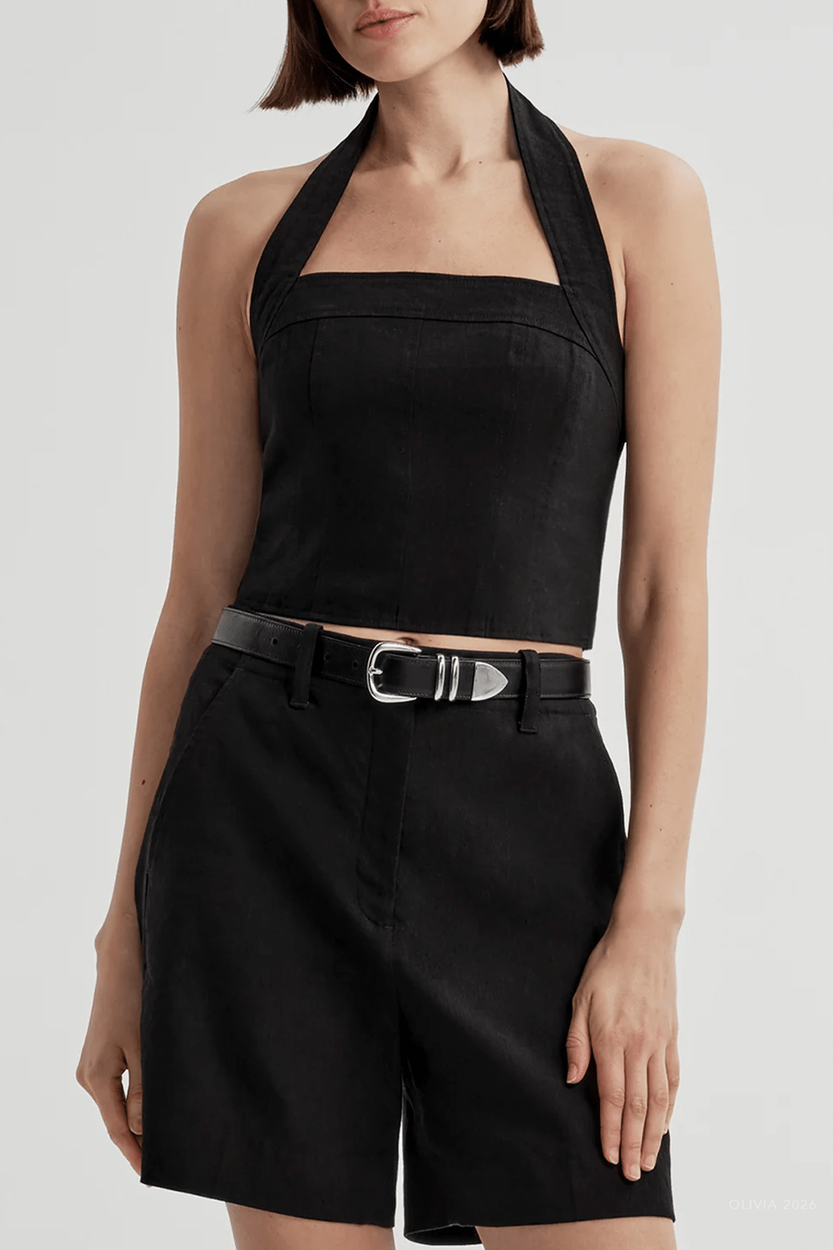 Lori Linen Halter Top in Black - shop-olivia.com