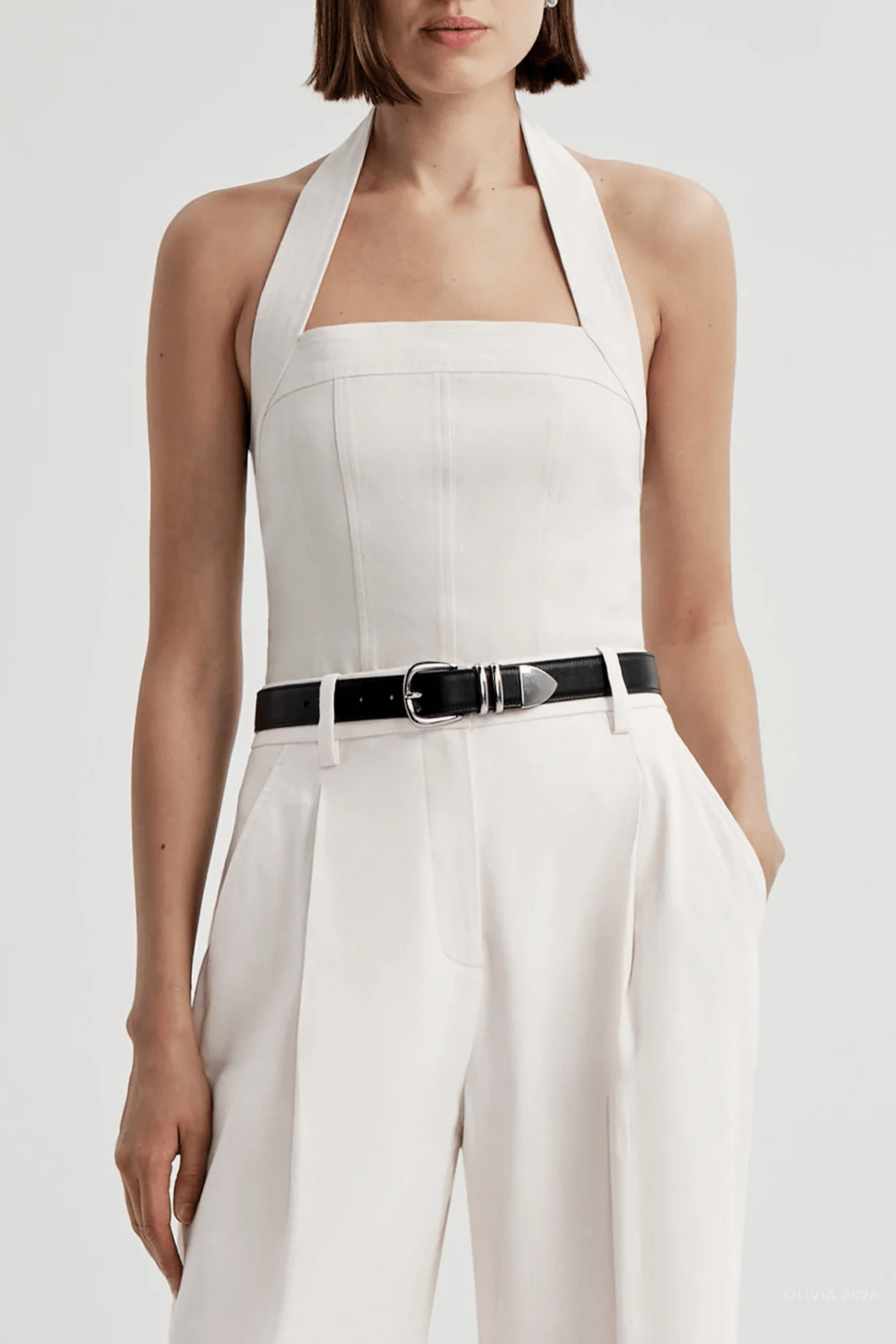 Lori Linen Halter Top in Buttercream - shop-olivia.com