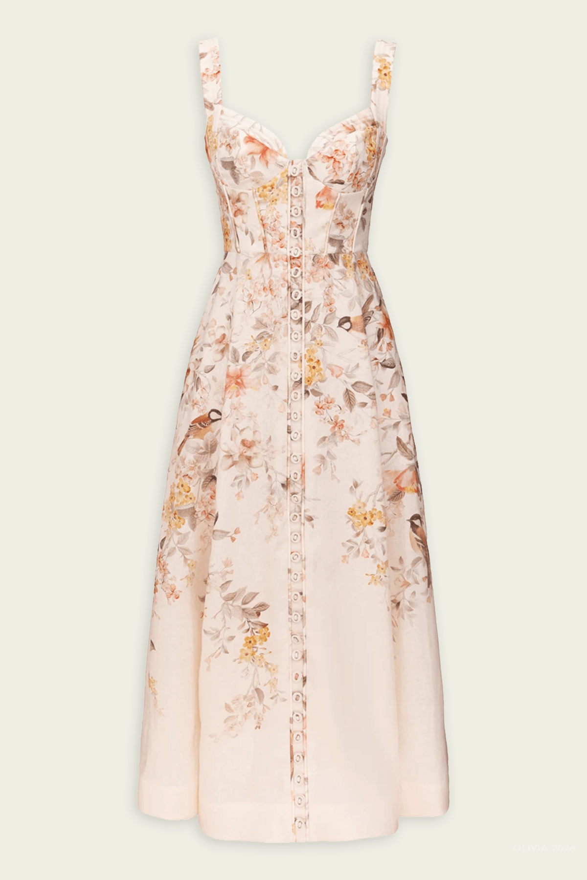 Luna Buttoned Picnic Dress in Cream Songbird - shop - olivia.com