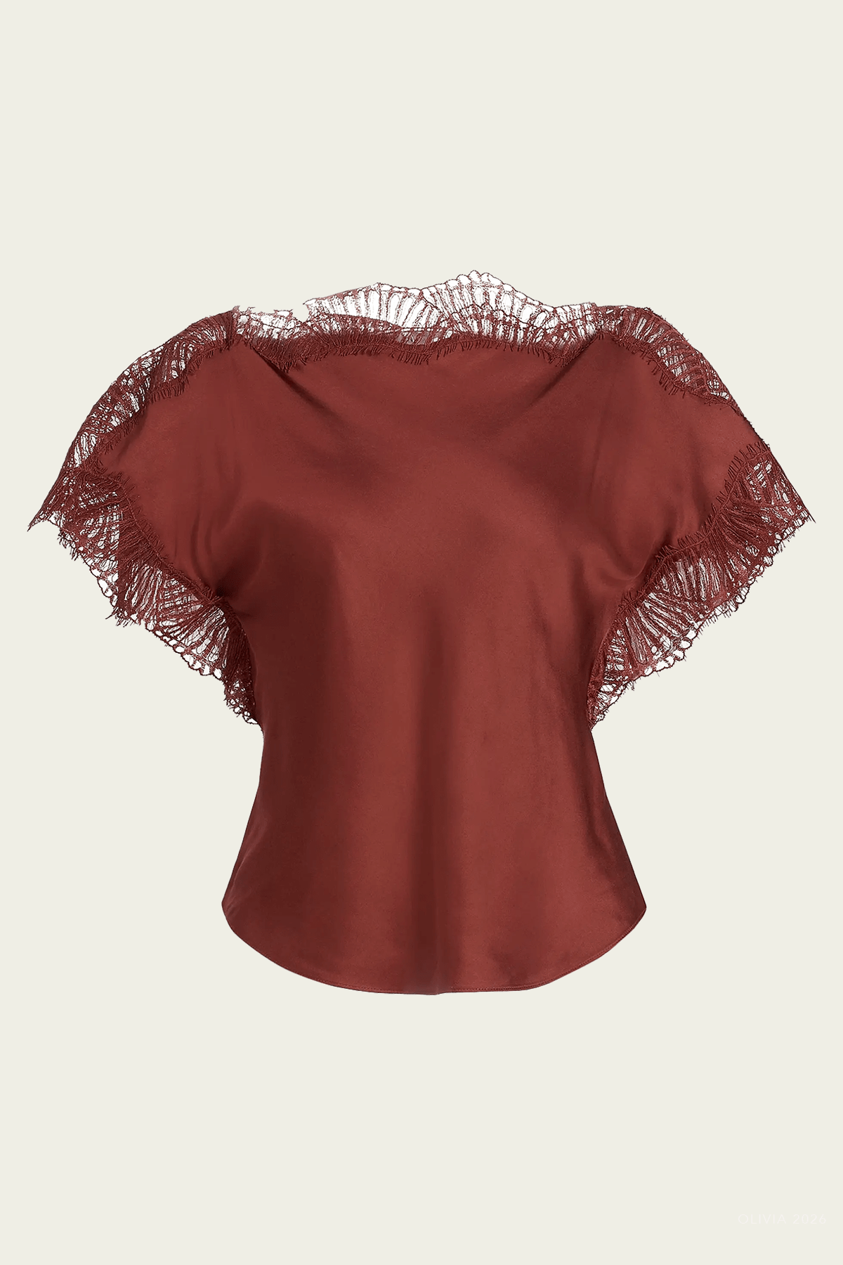 Luna Lace-Trim Satin Top in Sandalwood - shop-olivia.com