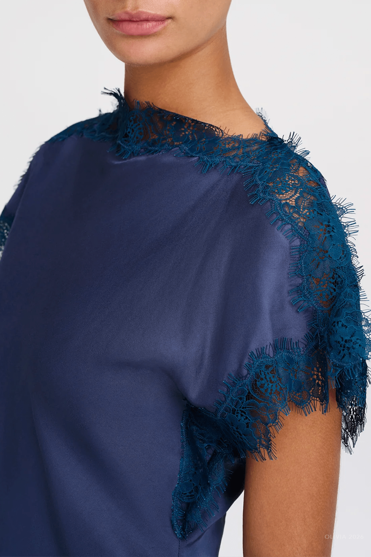 Luna Satin And Lace Top in Ash Blue - shop-olivia.com