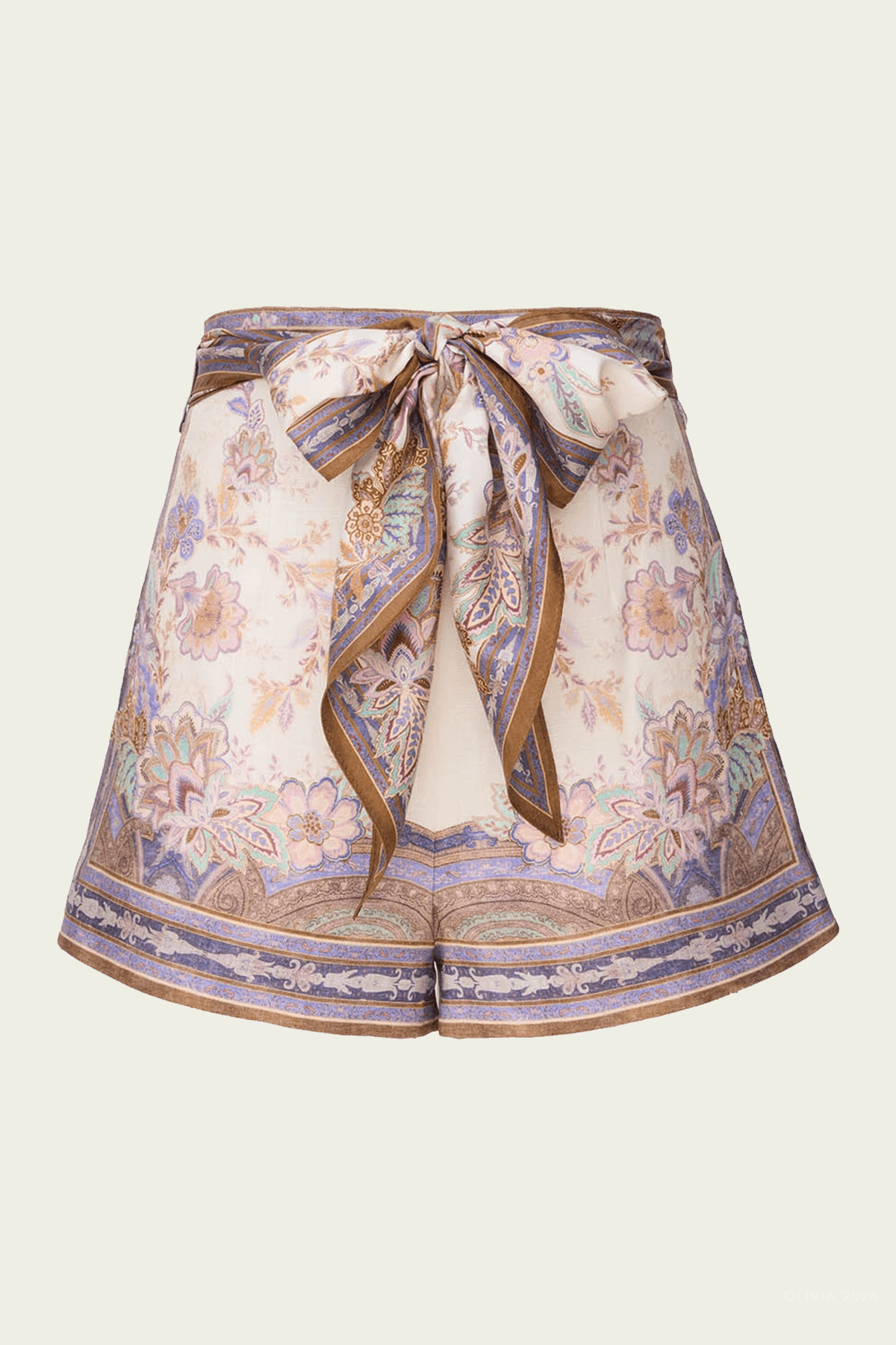 Luna Scarf Tie Short in Cream Blue Paisley - shop - olivia.com