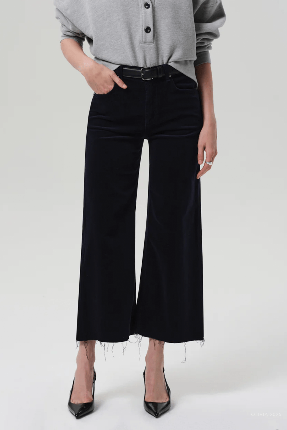 Lyra Wide Leg Crop Corduroy in Navy - shop - olivia.com