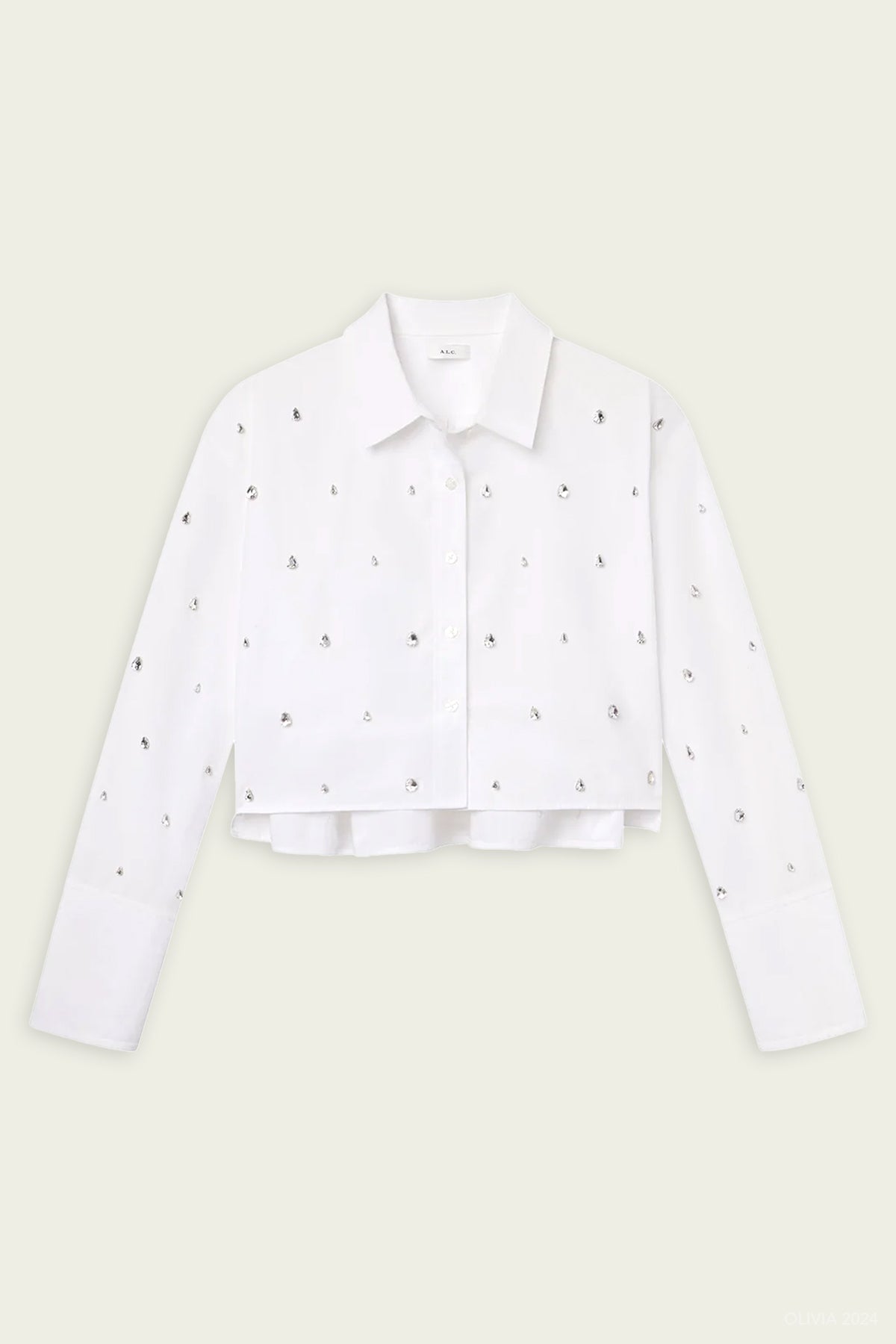 Mackie Embellished Cropped Cotton Shirt in White - shop - olivia.com