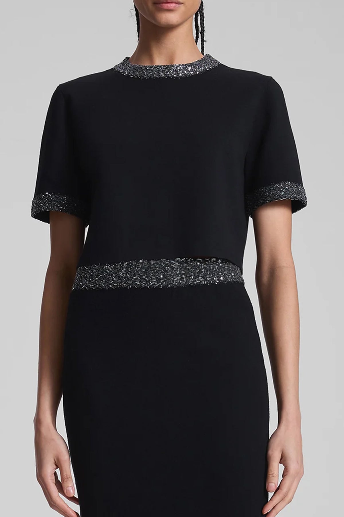 Maeve Sequin Embellished Top in Black/Silver - shop - olivia.com