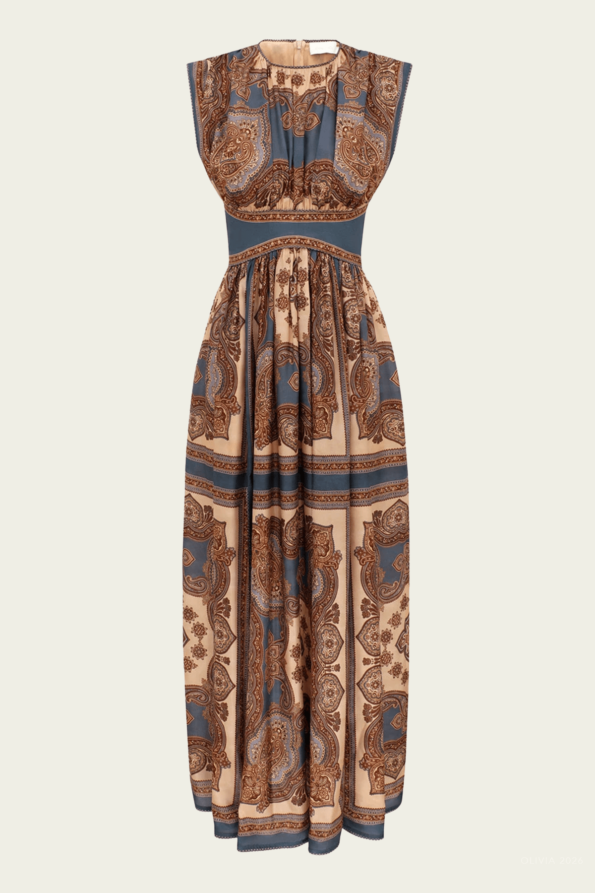 Mahon Waisted Maxi Dress in Dark Blue Paisley - shop-olivia.com