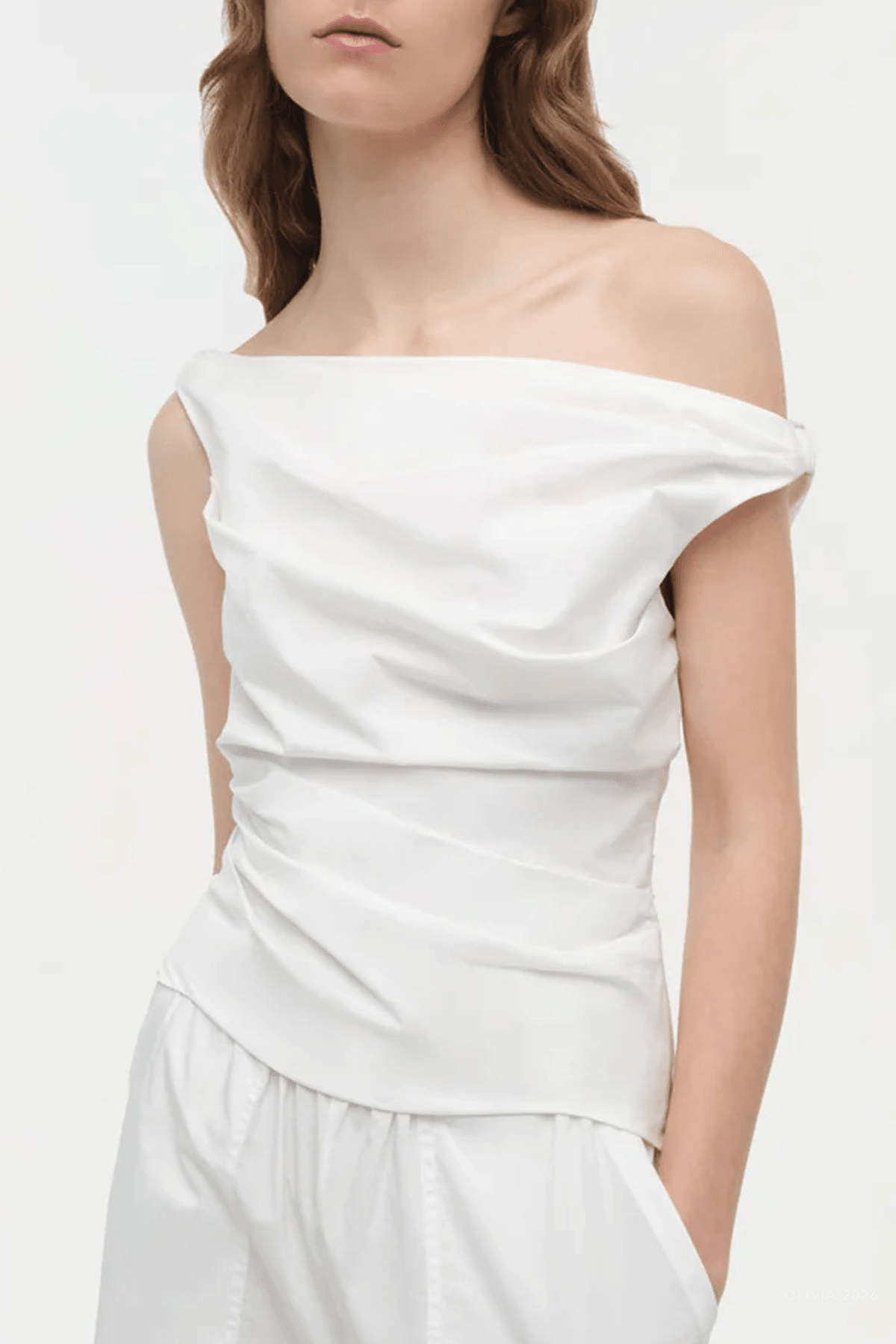 Maisel Draped Cotton Top in White - shop - olivia.com