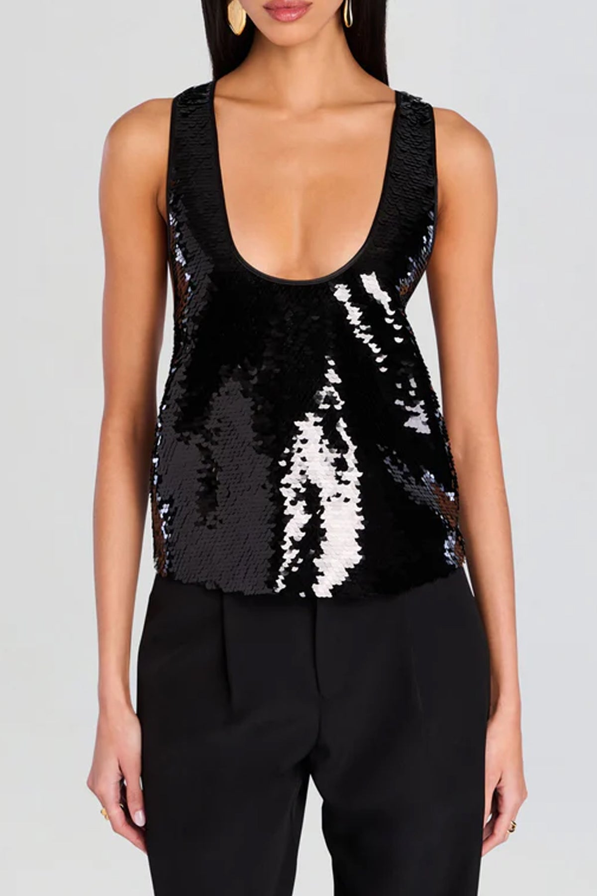 Mandy Sequin Top in Black - shop - olivia.com