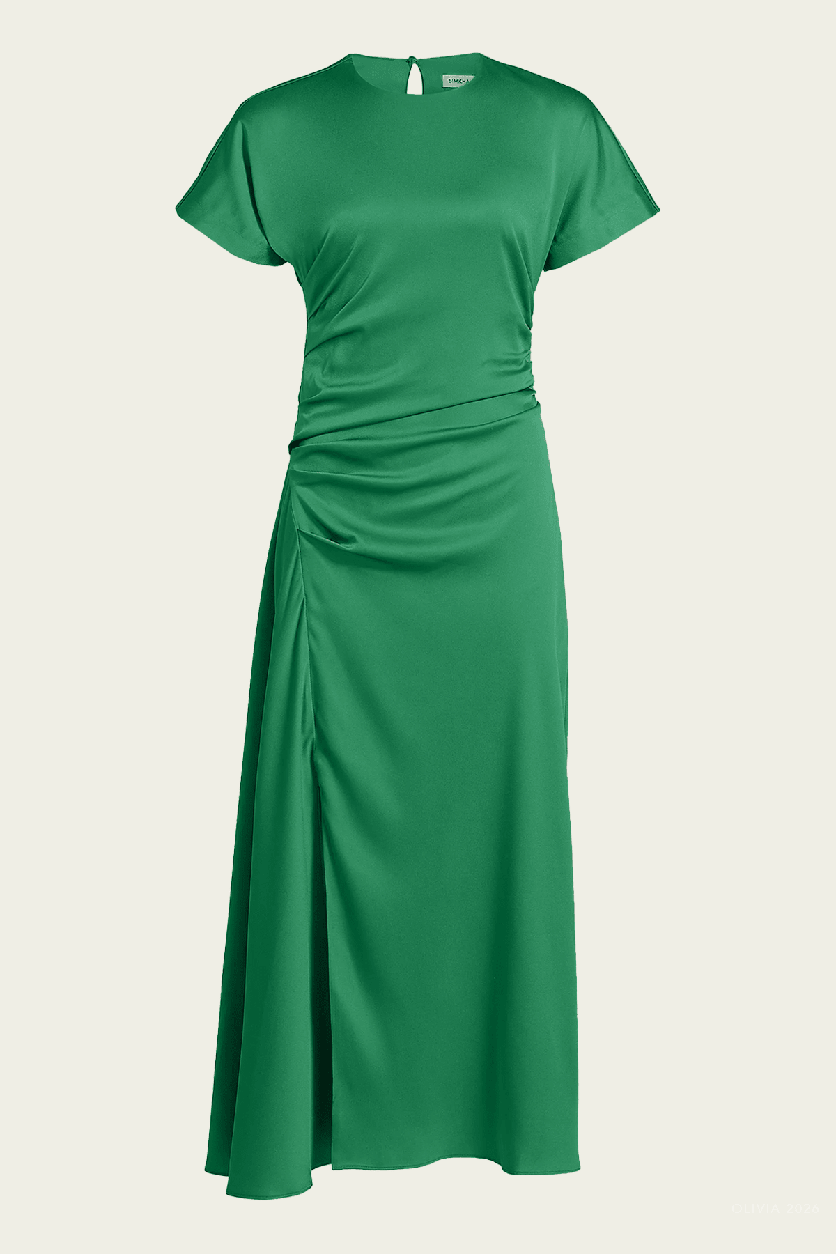 Marabella Draped Satin Midi Dress in Kelly Green - shop - olivia.com