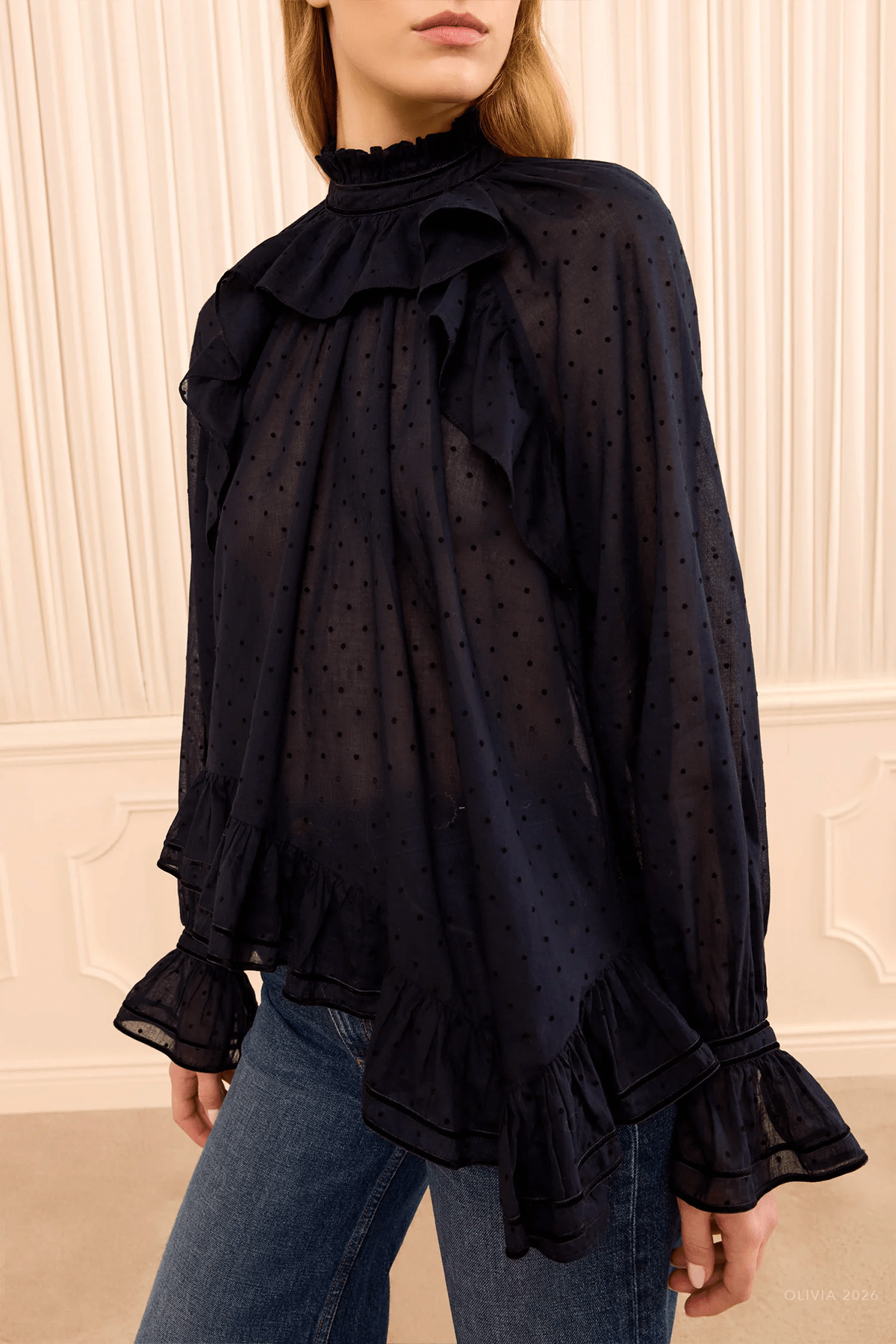 Marcella Long-Sleeve Cotton Blouse in Nightfall - shop-olivia.com