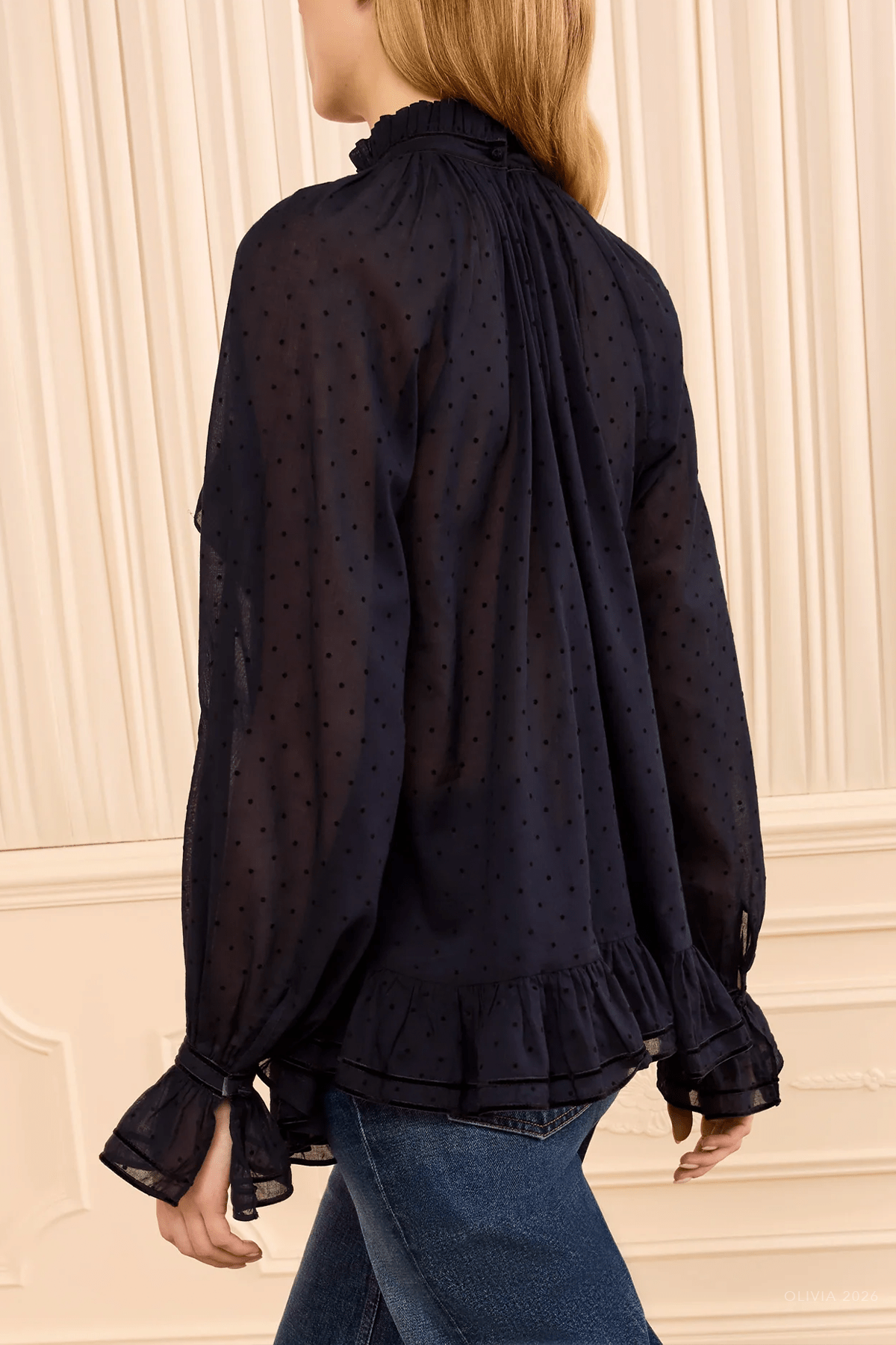 Marcella Long-Sleeve Cotton Blouse in Nightfall - shop-olivia.com