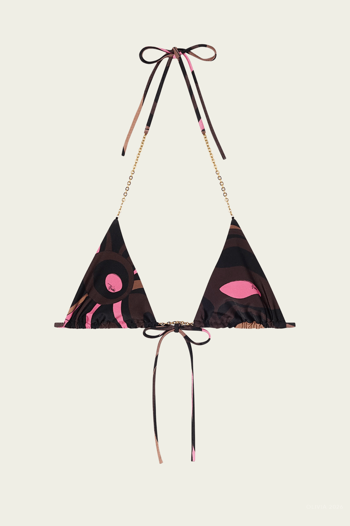 Marmo-Print Bikini Top in Brown Coral - shop-olivia.com