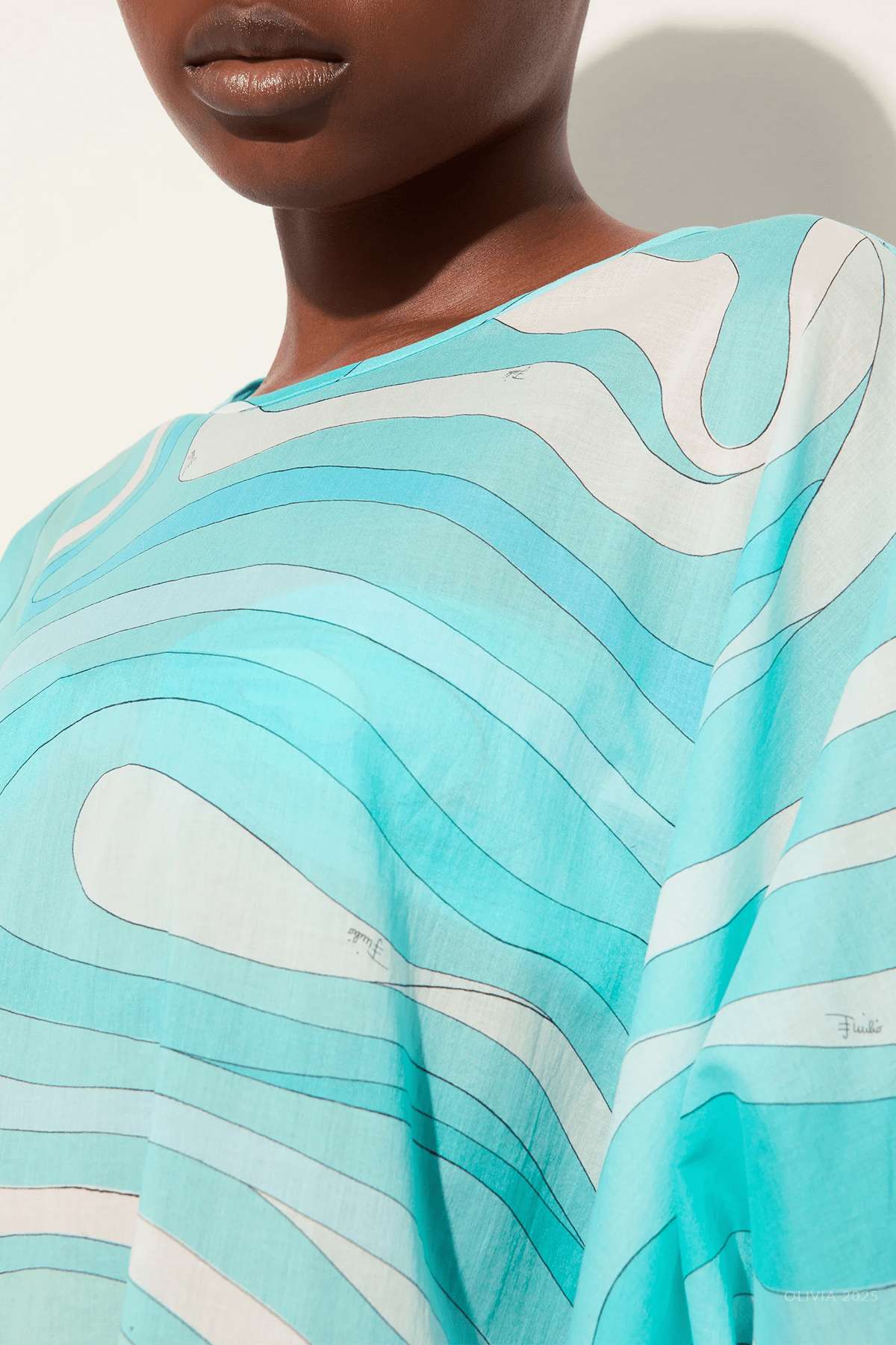 Marmo - Print Long Cotton Kaftan in Turquoise - shop - olivia.com