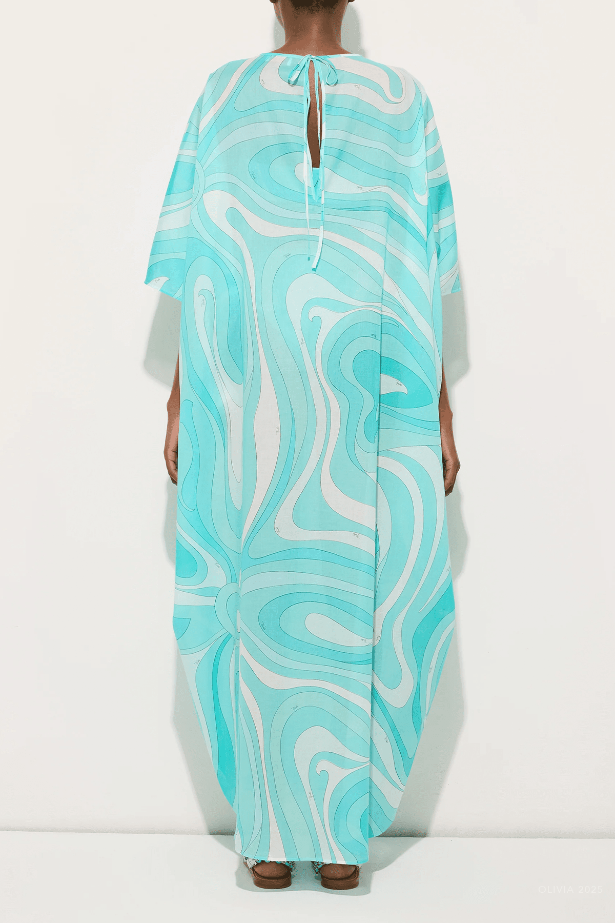 Marmo - Print Long Cotton Kaftan in Turquoise - shop - olivia.com