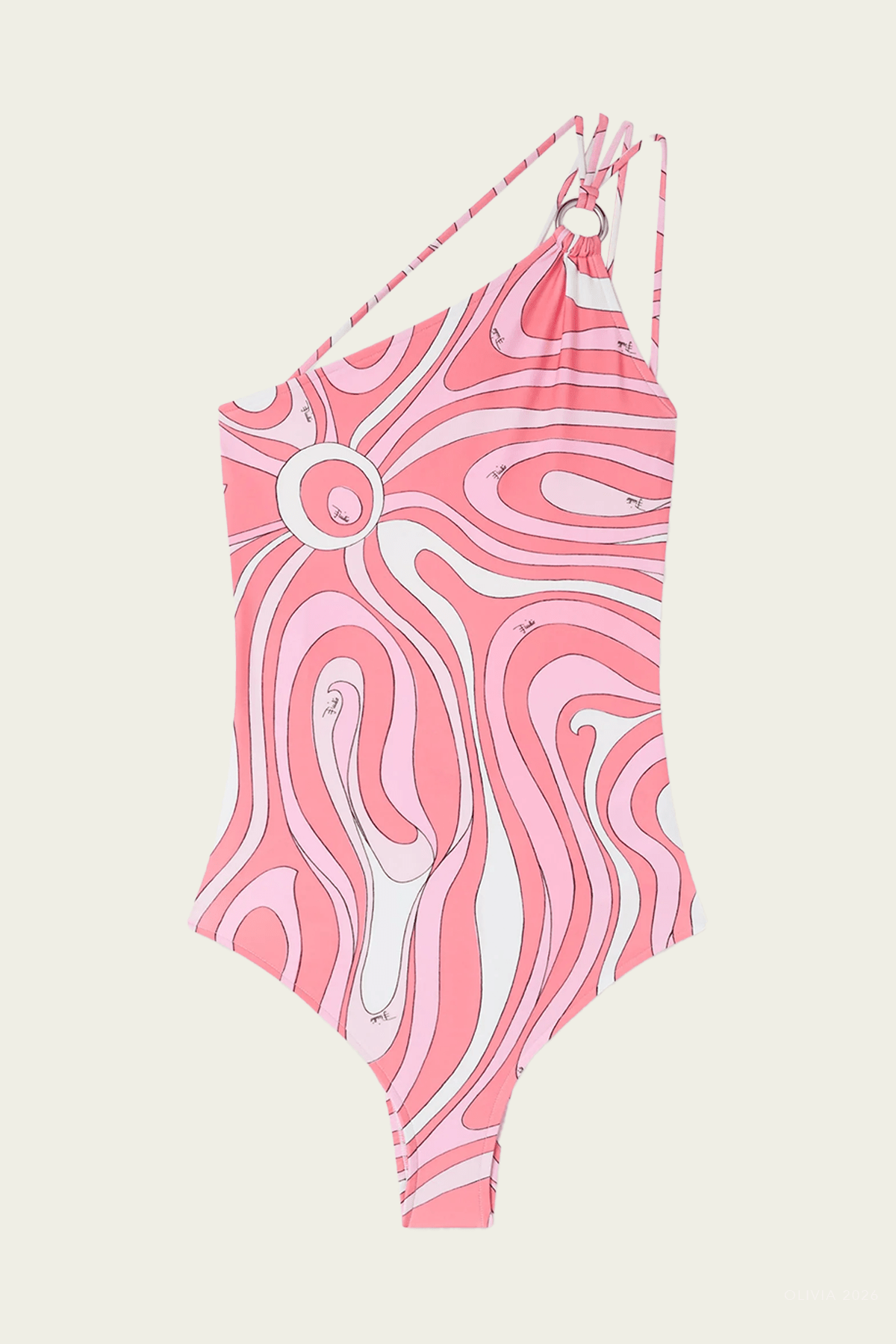 Marmo-Print One Shoulder Swimsuit in Pink - shop-olivia.com