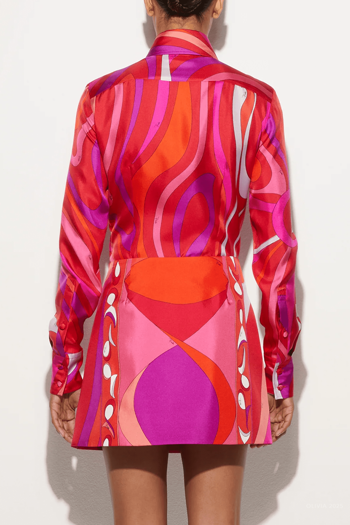 Marmo - Print Silk Shirt in Corallo Fuxia - shop - olivia.com