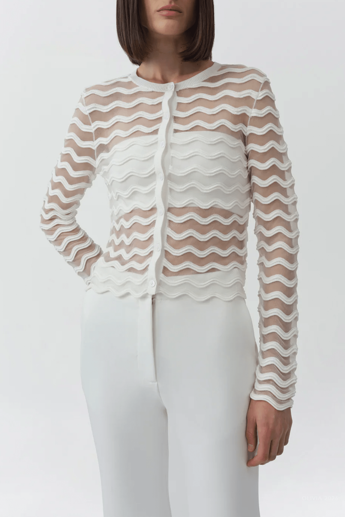 Maxime Wavy Knit Cardigan in Ivory - shop-olivia.com