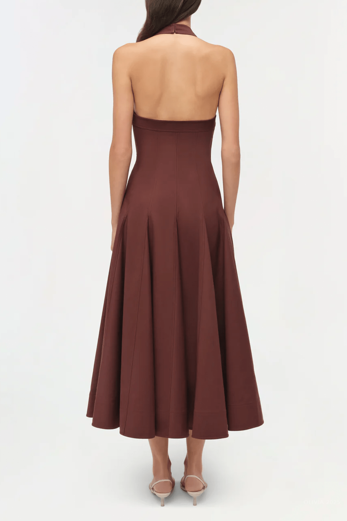 Melissa Cotton Halter Midi Dress in Mahogany - shop - olivia.com