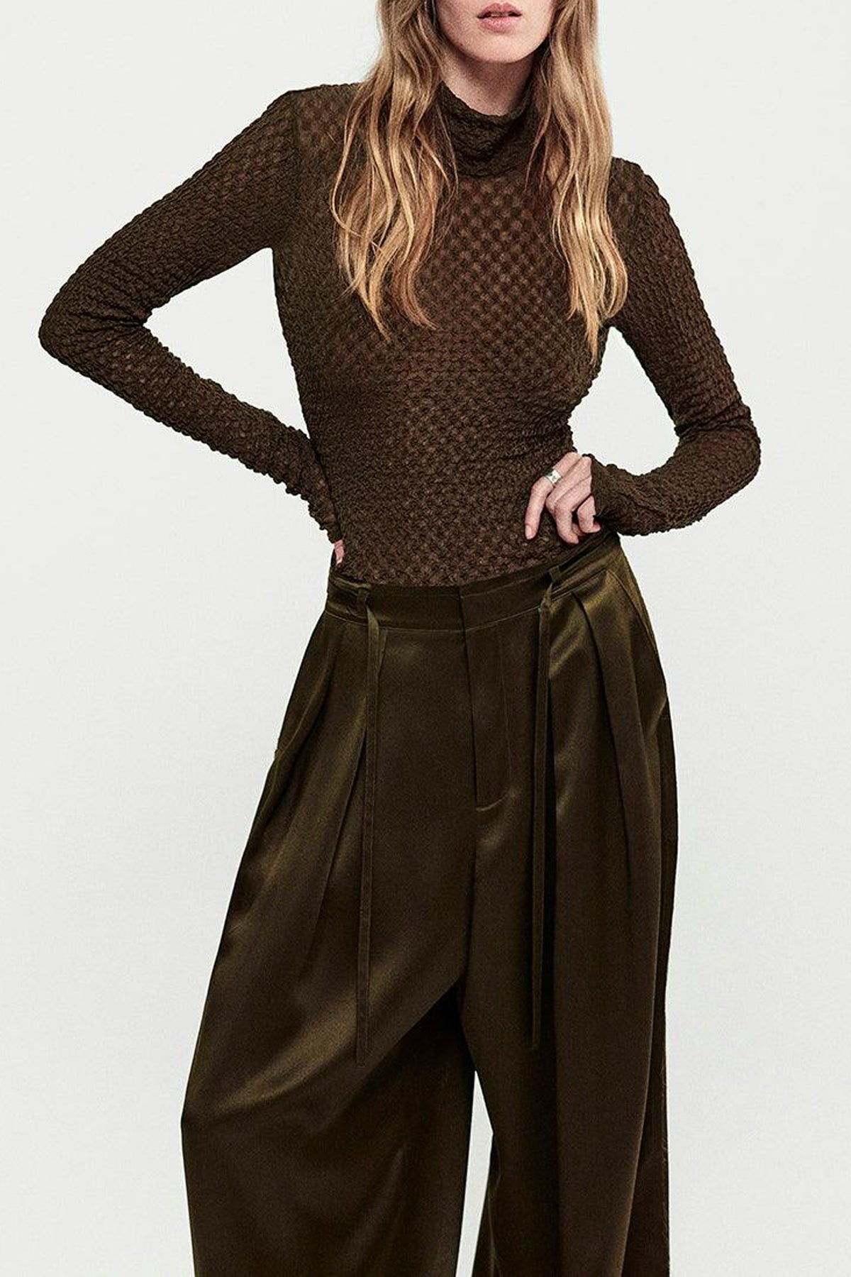 Mesh Lace Turtleneck in Rich Military - shop - olivia.com