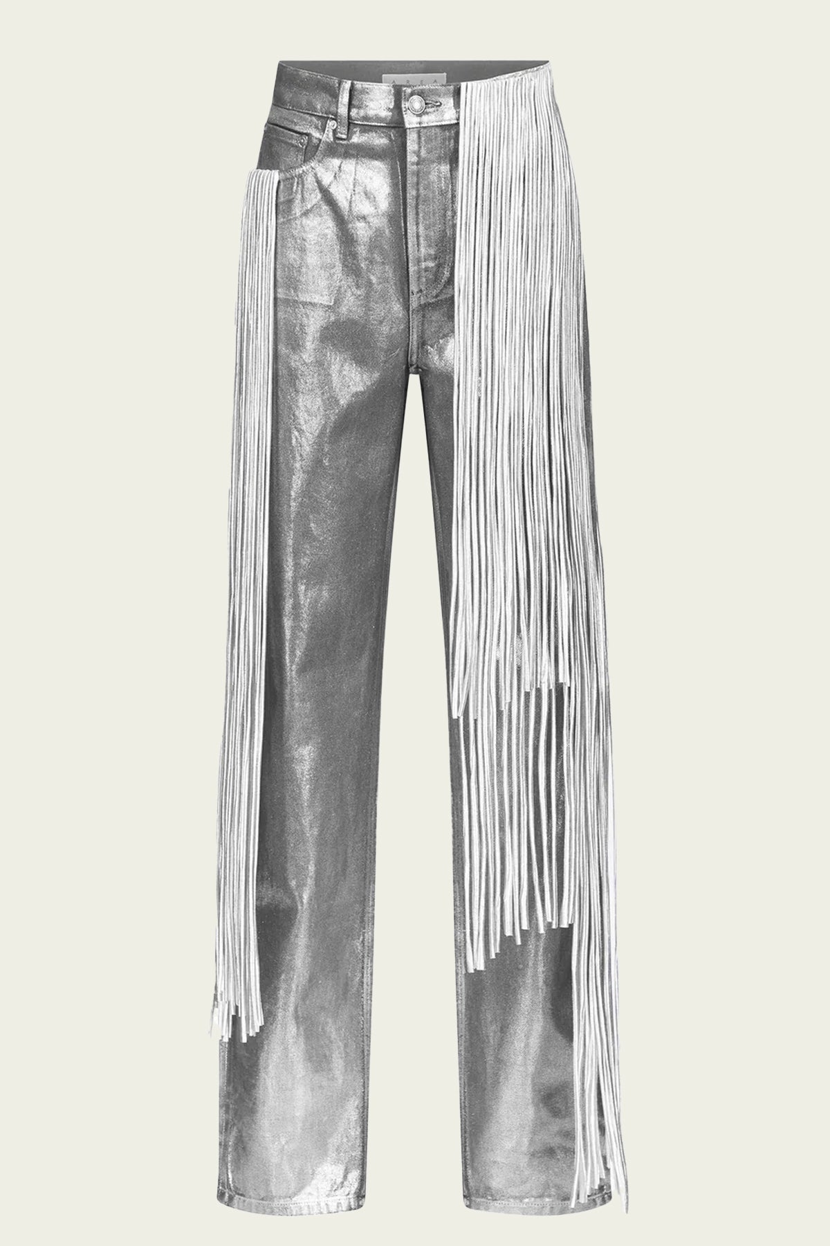 Metallic Fringe Straight Leg Jean in Silver - shop - olivia.com