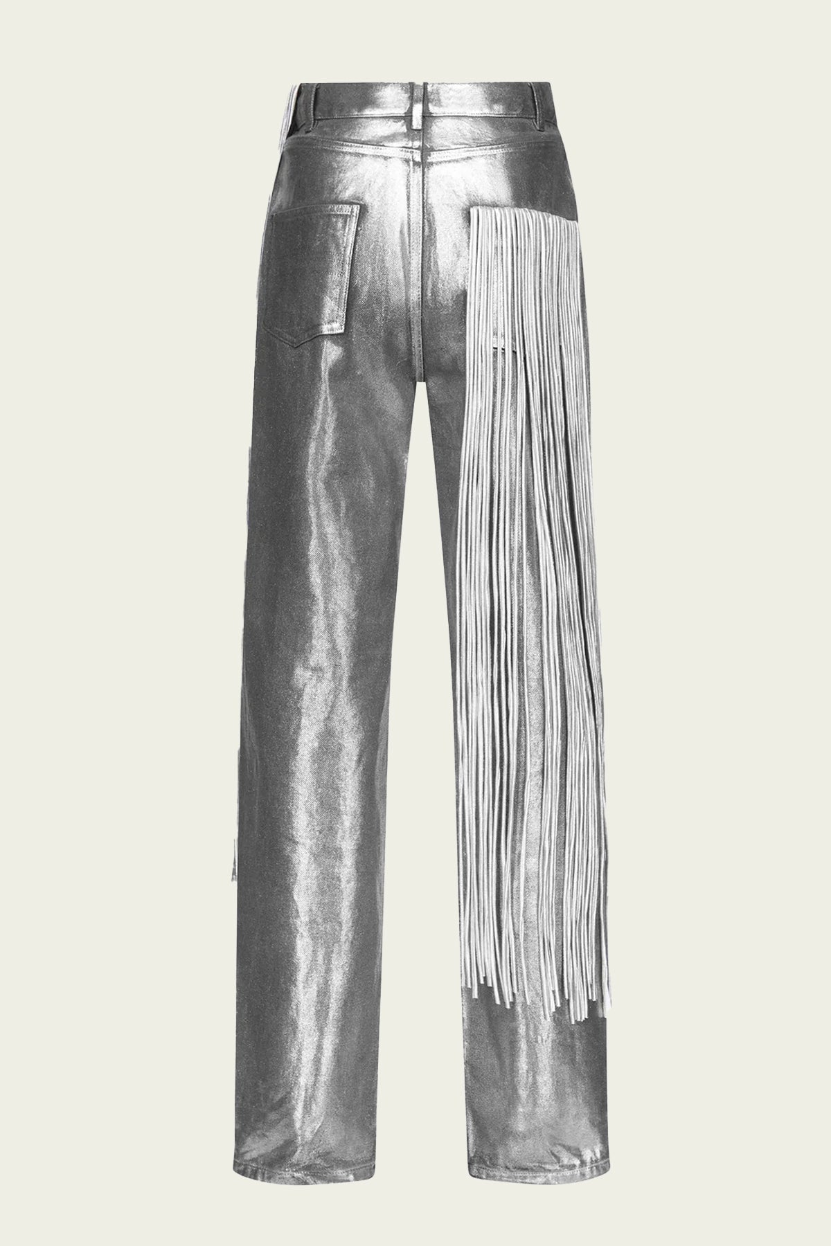 Metallic Fringe Straight Leg Jean in Silver - shop - olivia.com