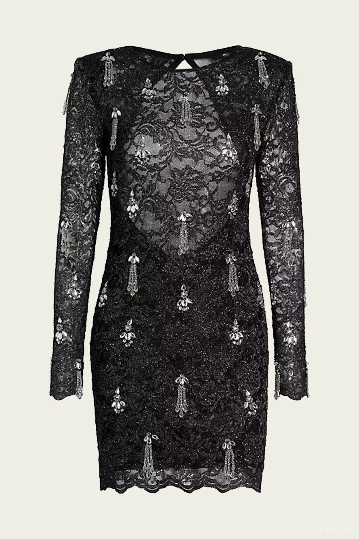 Metallic Lace Hand - Beaded Mini Dress in Black - shop - olivia.com