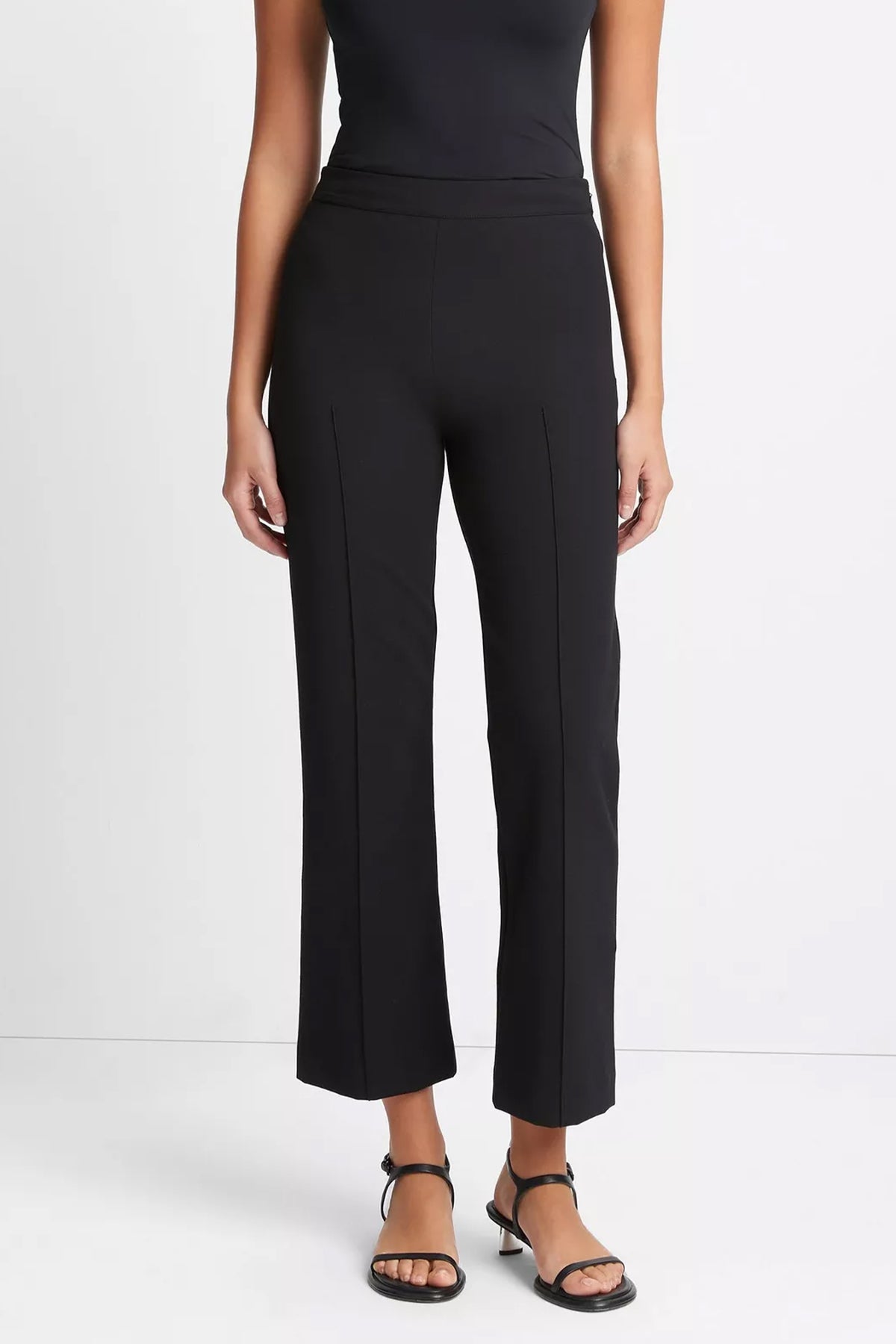 Mid - Rise Pintuck Crop Flare Pant in Black - shop - olivia.com
