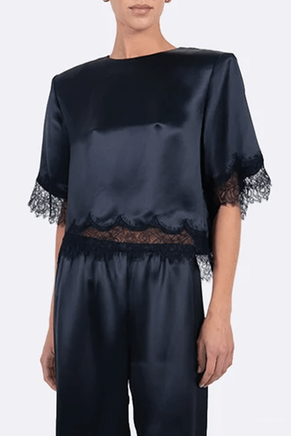 Midnight Satin Top in Navy - shop-olivia.com