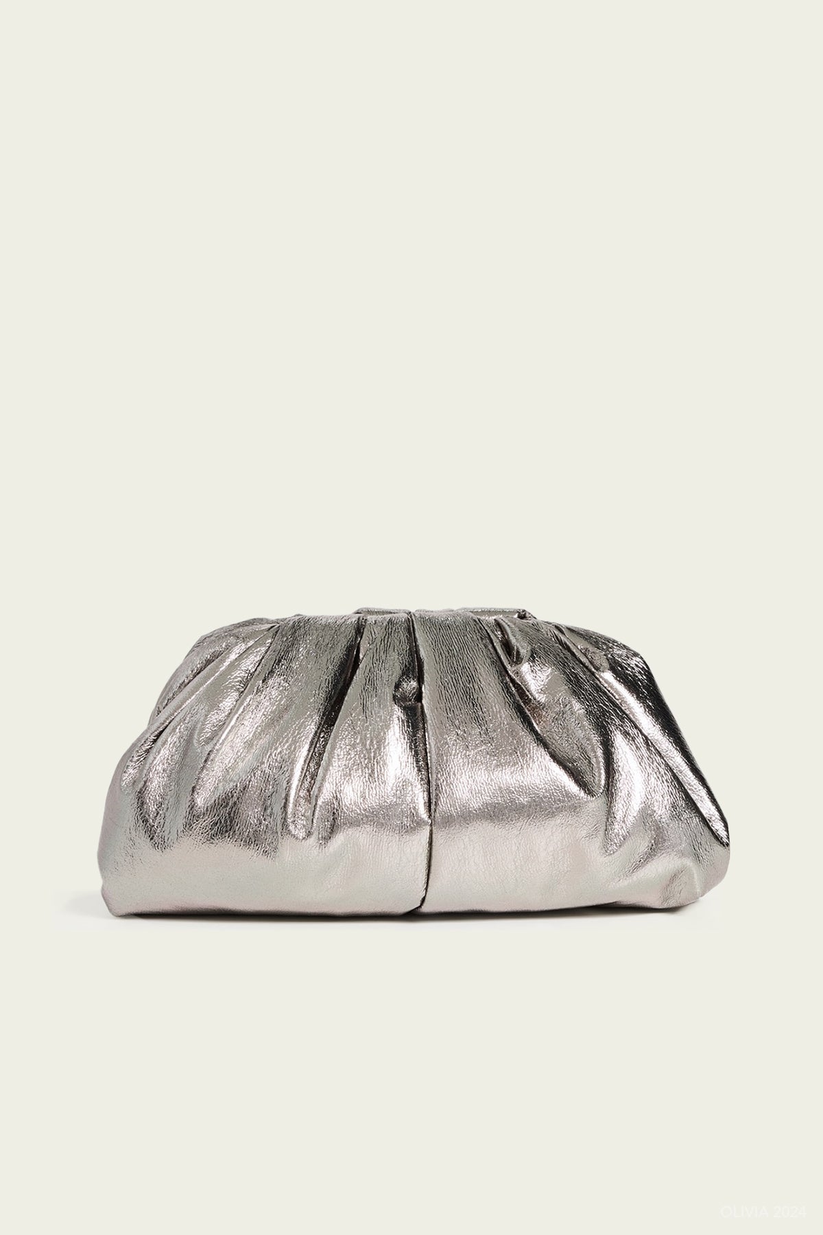 Milo Metallic Vegan Leather Clutch in Smoky Silver - shop - olivia.com