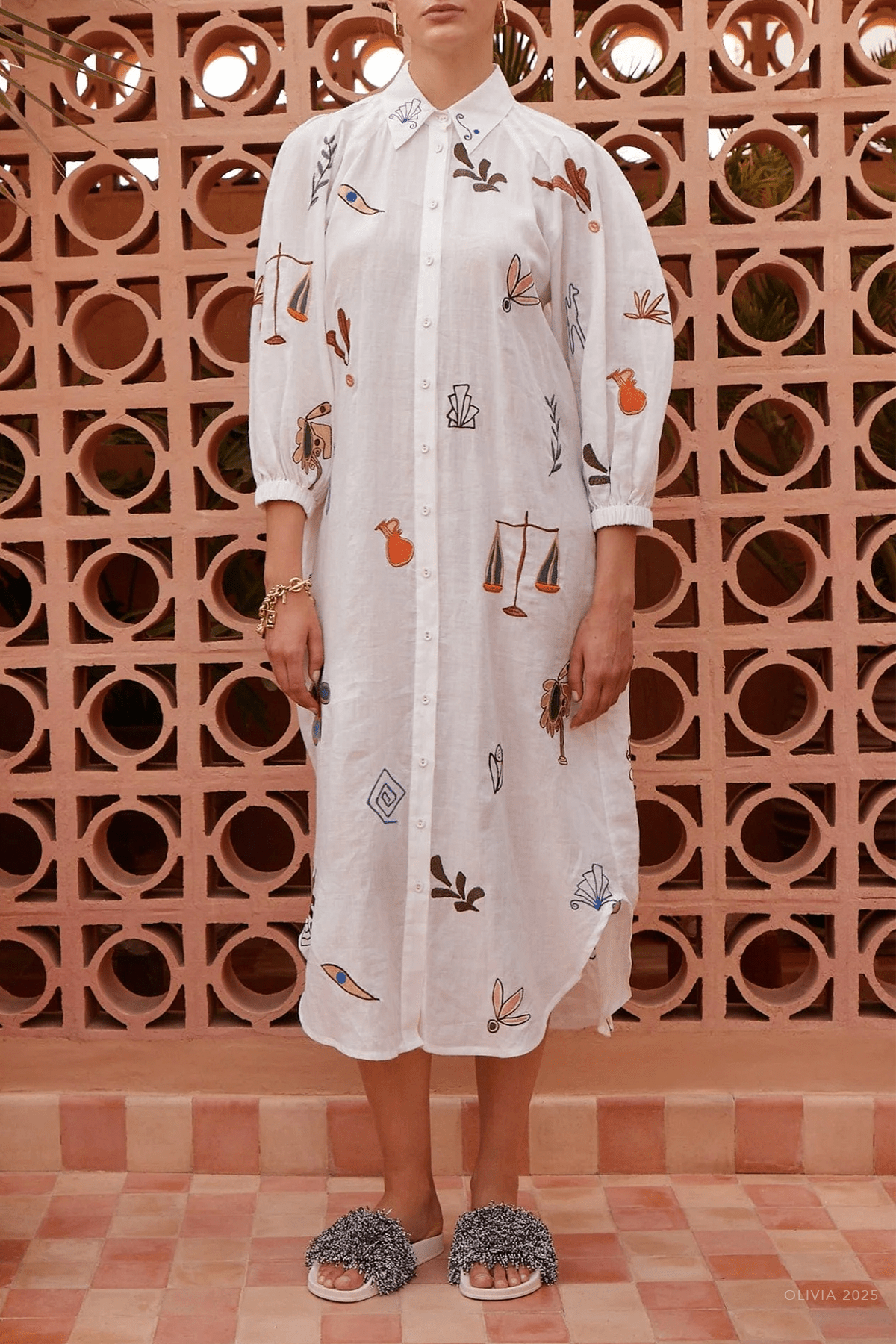 Mina Embroidered Shirtdress in Cream - shop - olivia.com