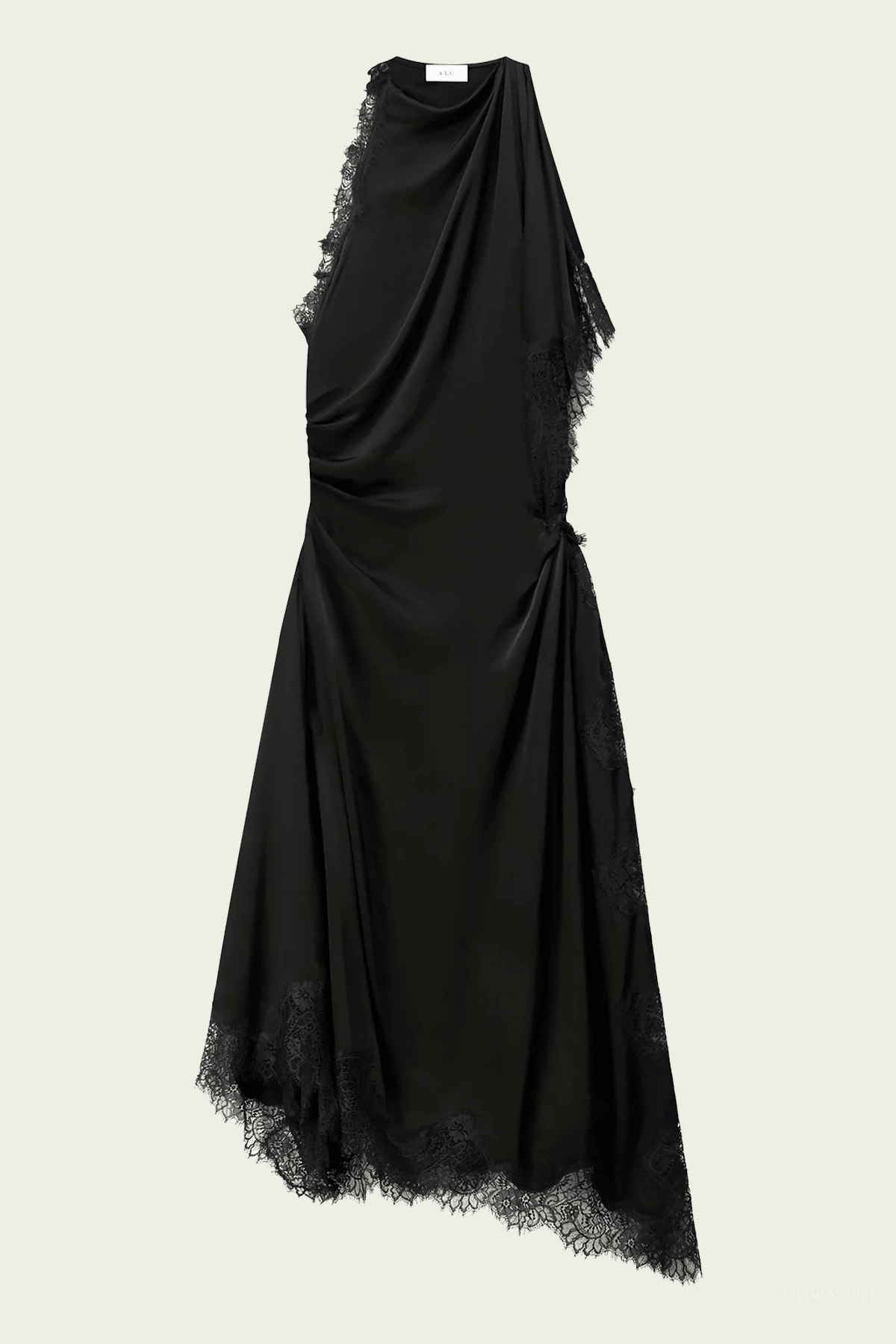 Miriam Satin and Lace Maxi Dress in Black - shop-olivia.com