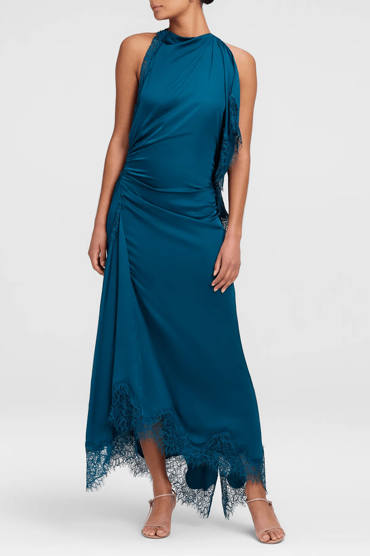Miriam Satin And Lace Maxi Dress in Light Teal - shop-olivia.com