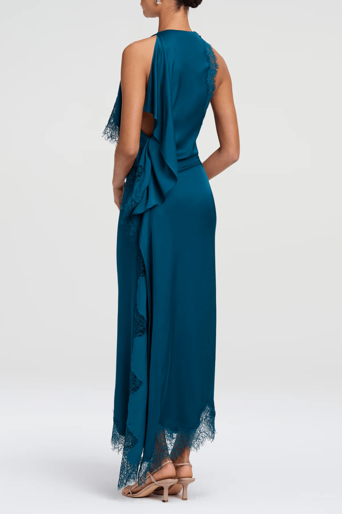 Miriam Satin And Lace Maxi Dress in Light Teal - shop-olivia.com