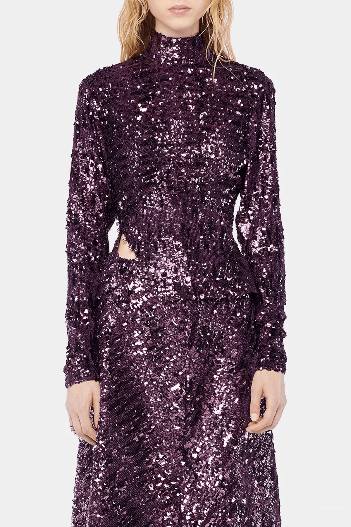 Mock Neck Sequin Top in Beetroot Purple - shop - olivia.com