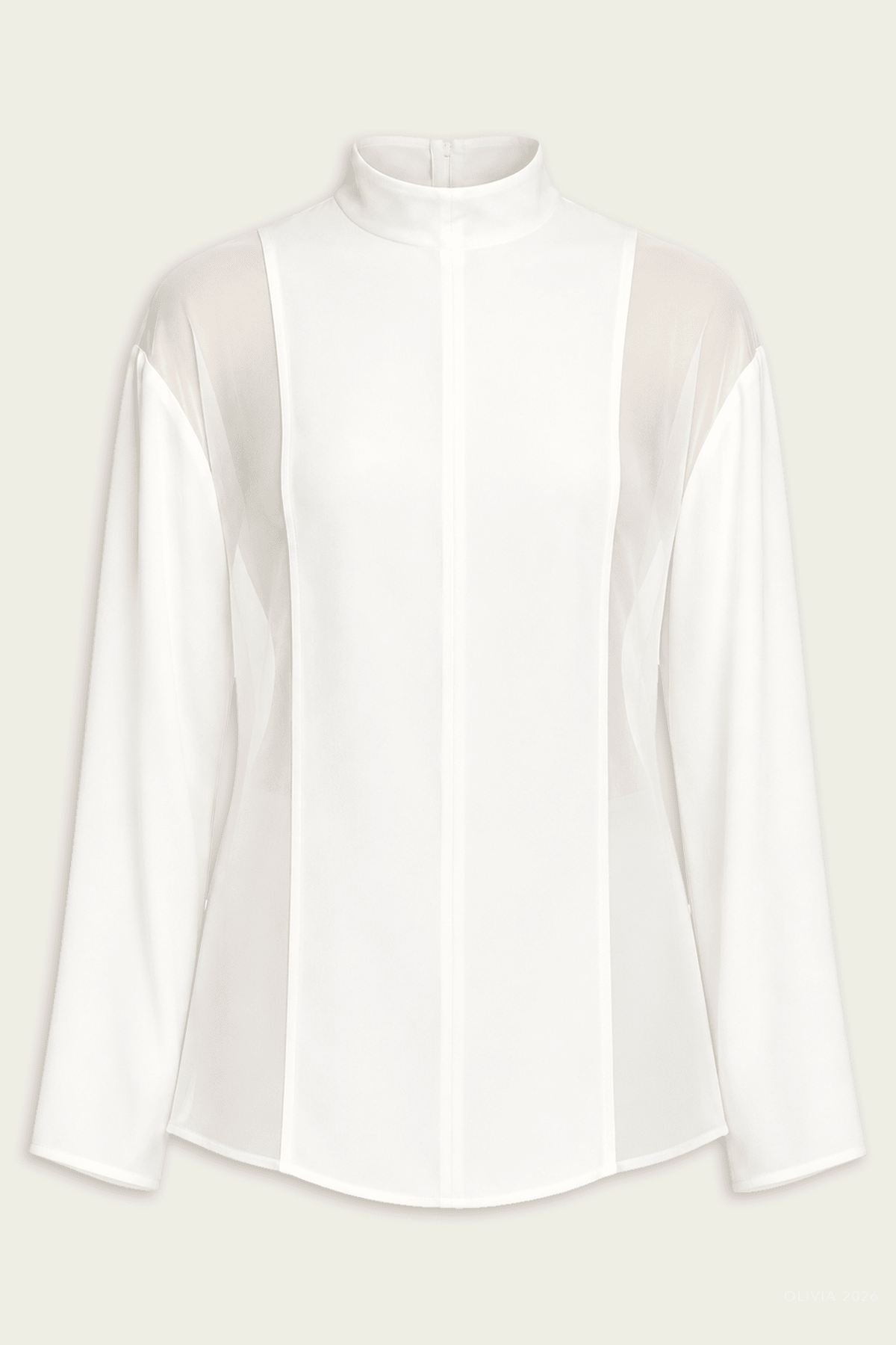 Mockneck Silk Shirt in White - shop-olivia.com