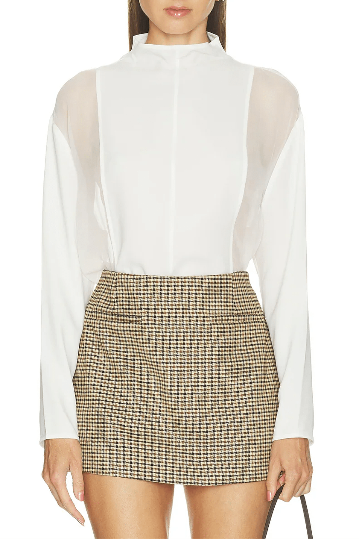 Mockneck Silk Shirt in White - shop-olivia.com