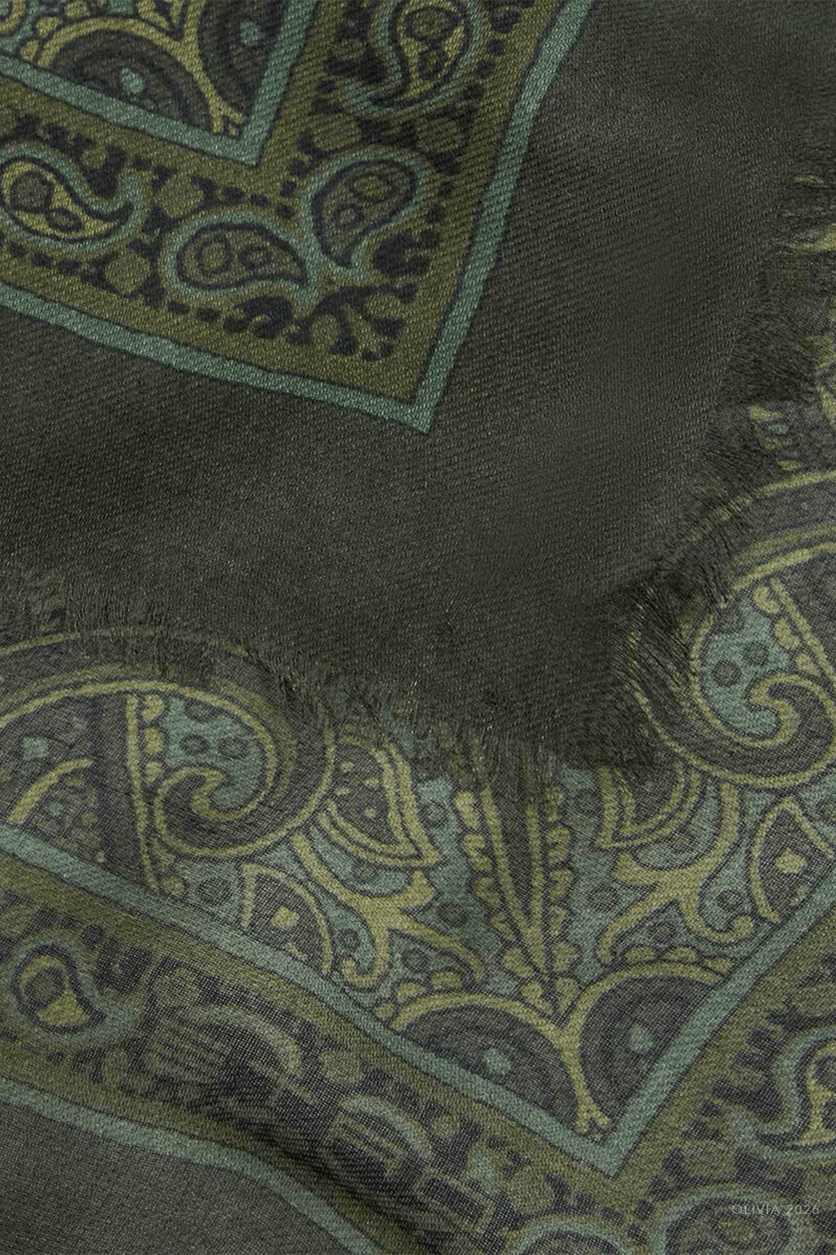 Modal and Cashmere Symmetrical Shawl in Green - shop-olivia.com