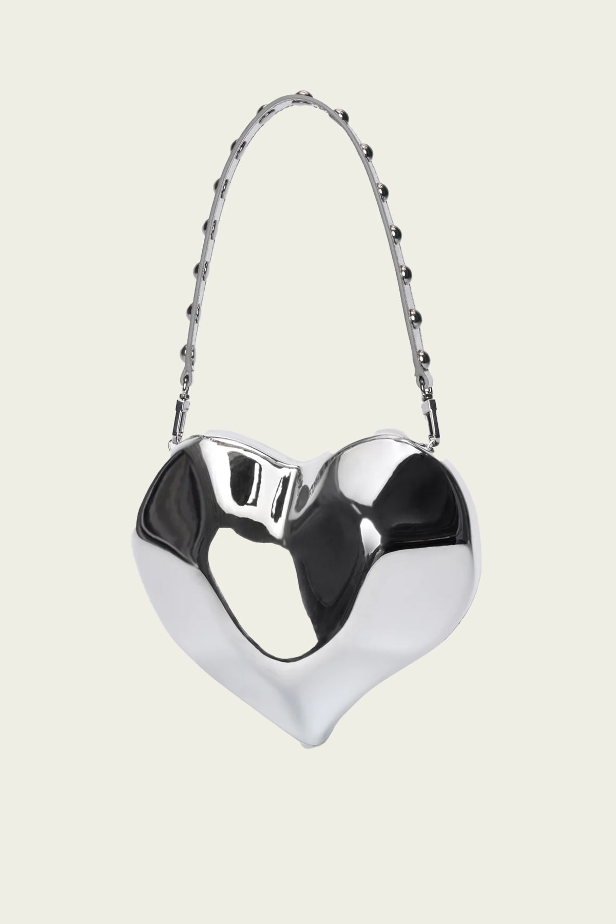 Molded Heart Bag with Studded Strap in Silver - shop - olivia.com