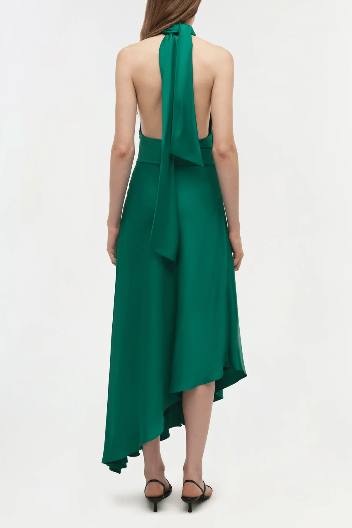 Monica Satin Midi Dress in Kelly Green - shop - olivia.com