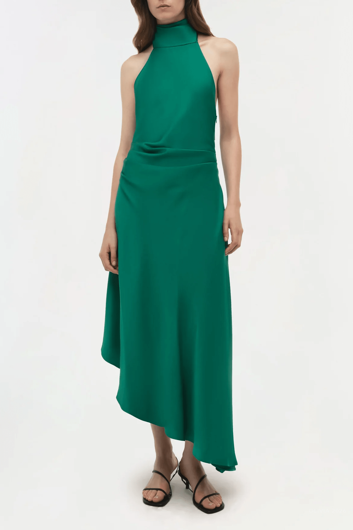 Monica Satin Midi Dress in Kelly Green - shop - olivia.com