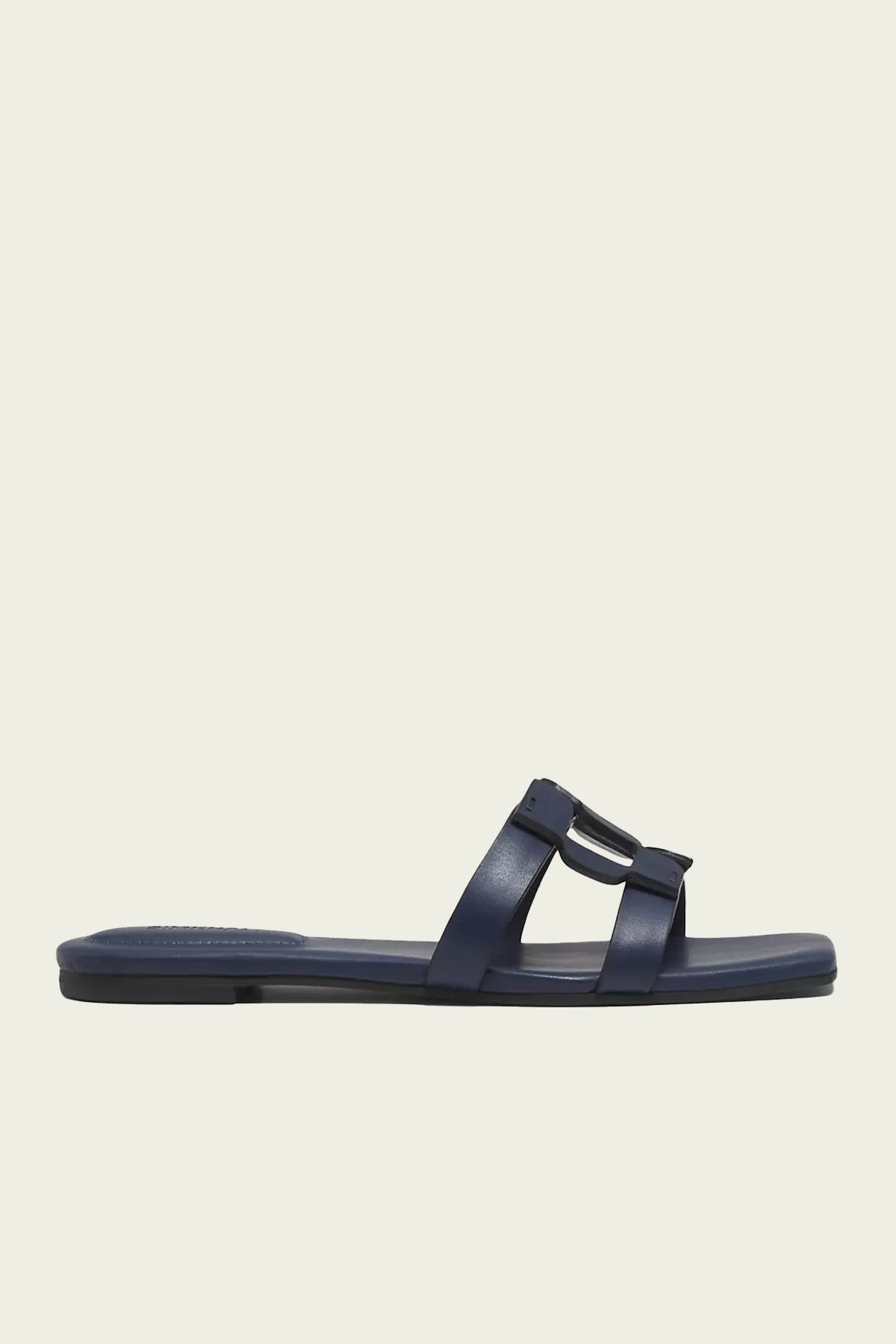 Monogram Flat Slide in Midnight - shop - olivia.com