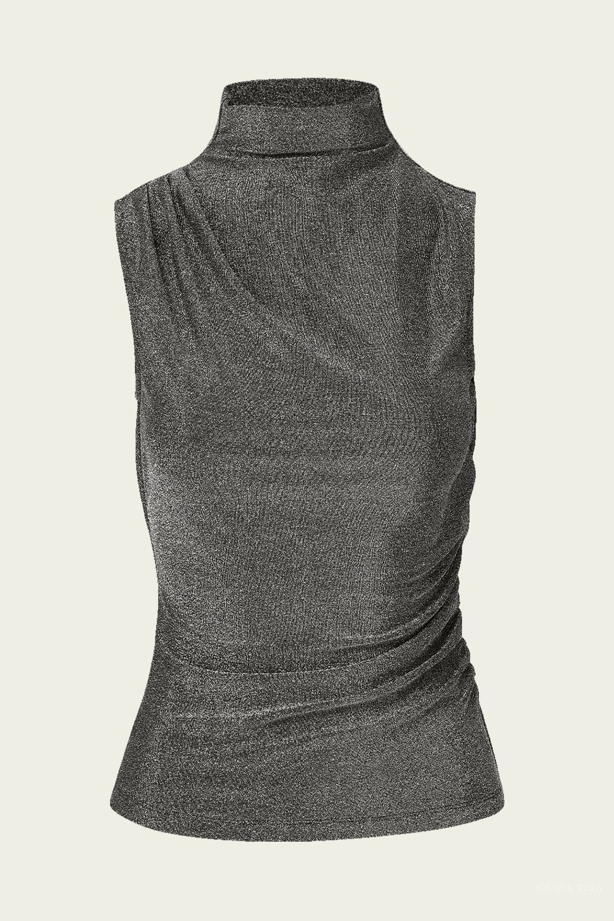 Mylie Mock-Neck Tank Top in Gunmetal - shop-olivia.com